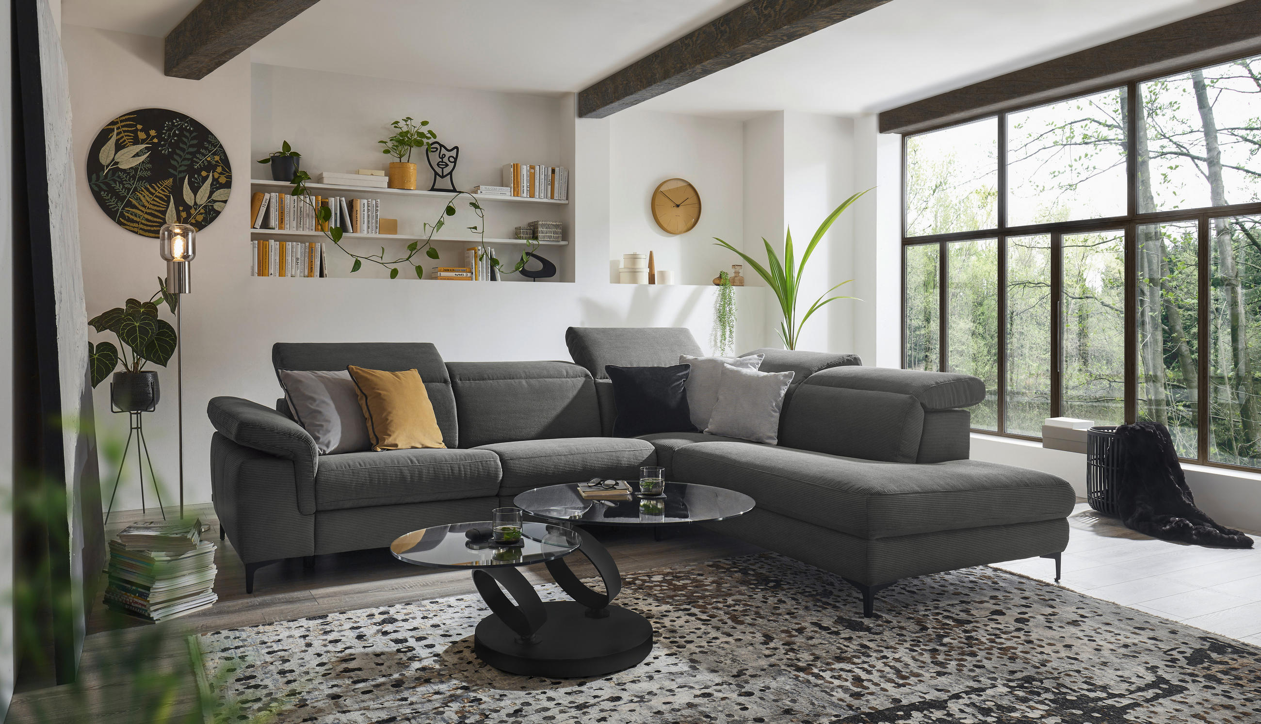 ECKSOFA Anthrazit Cord - Anthrazit/Schwarz, Design, Textil/Metall (297/240cm) - Musterring