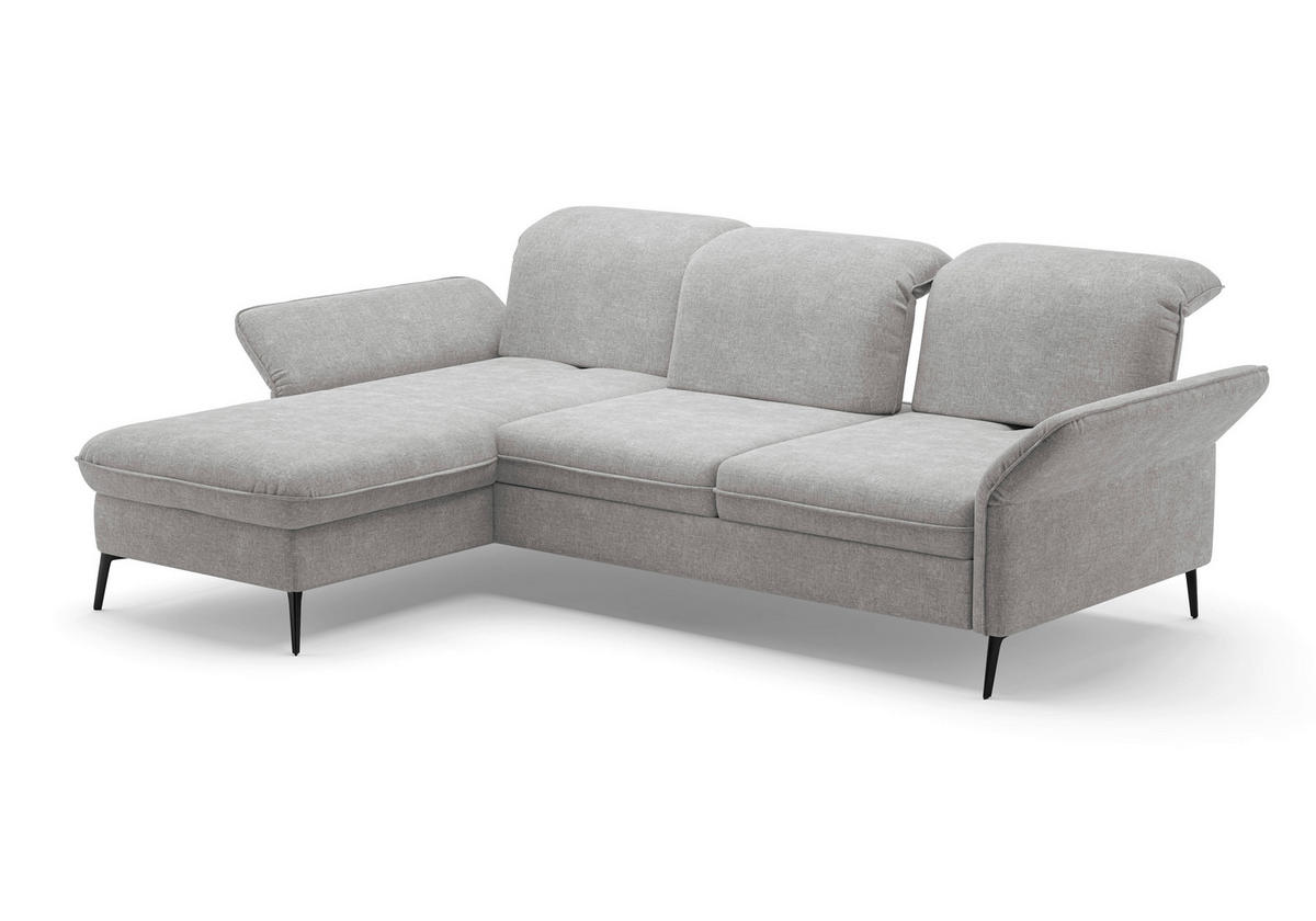 ECKSOFA in Flachgewebe Hellgrau  198/264 cm  - Hellgrau/Schwarz, KONVENTIONELL, Textil/Metall (198/264cm) - Sit & More
