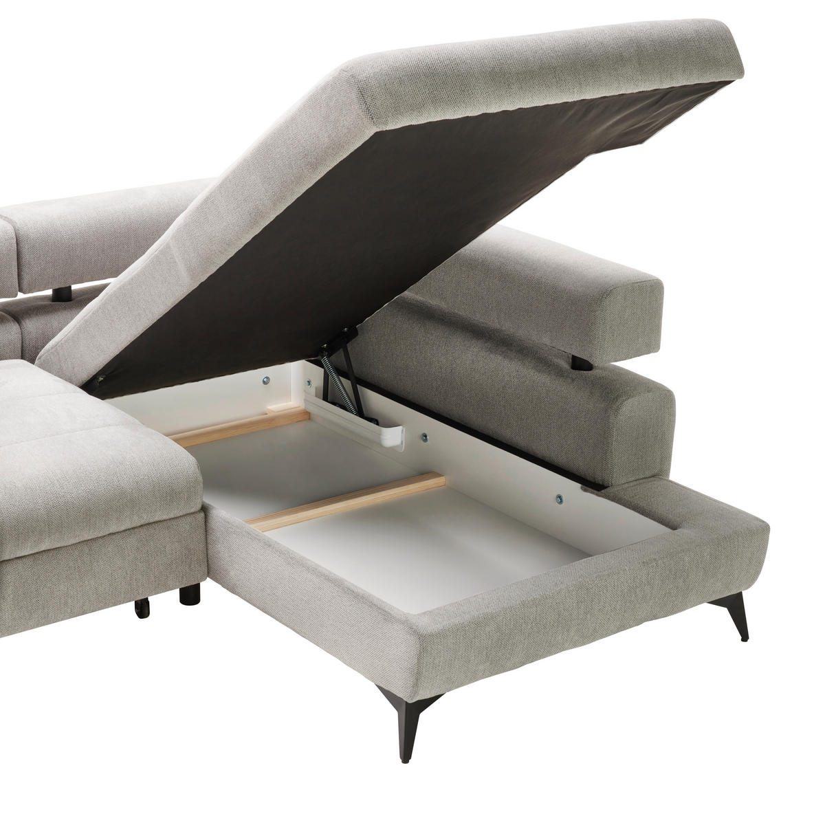 ECKSOFA Hellgrau Chenille  - Hellgrau/Schwarz, KONVENTIONELL, Textil/Metall (265/184cm) - Hom`in