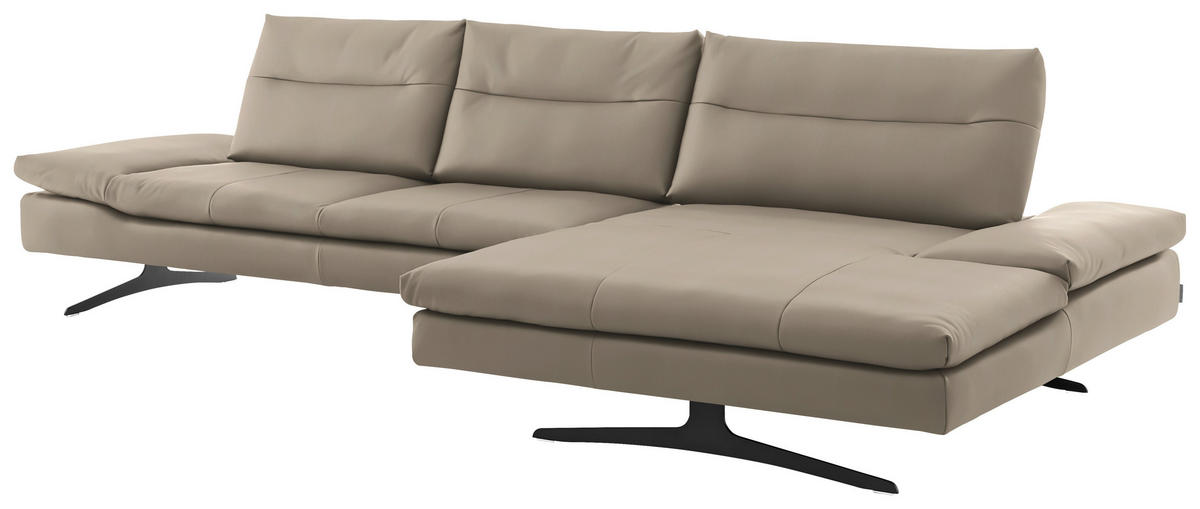 ECKSOFA in Echtleder Greige  - Greige/Schwarz, Modern, Leder/Metall (342/158cm) - Chilliano