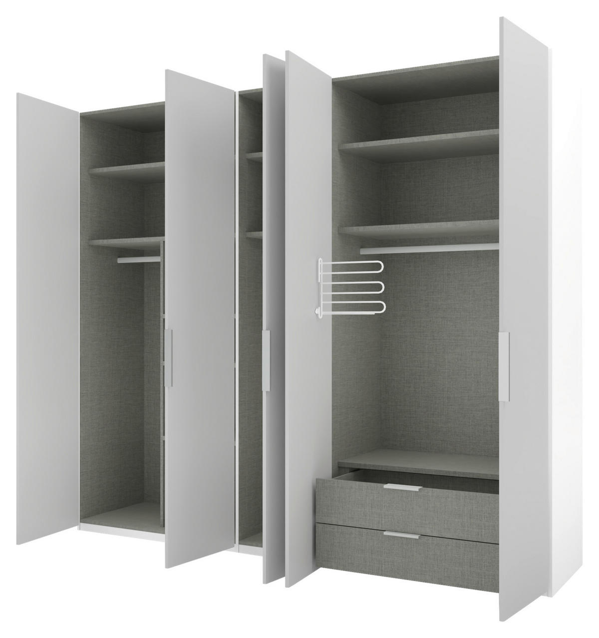 DREHTÜRENSCHRANK 250/223/62 cm,  in Grau, Weiß, 5-türig  - Weiß/Grau, KONVENTIONELL, Holzwerkstoff/Metall (250/223/62cm) - Novel