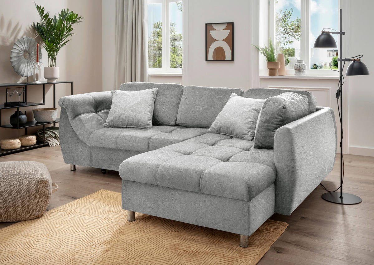 ROZKLADACIA ROHOVÁ POHOVKA, textil, strieborná - chrómová/strieborná, Modern, kov/textil (250/190cm) - Livetastic