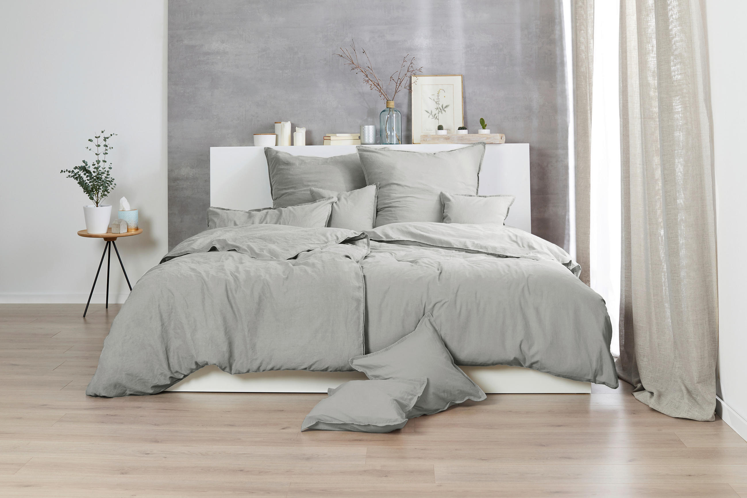 Thumbnail - Bettwäsche, Grau, Textil, Uni, 240x220 cm, Oeko-Tex® Standard 100, pflegeleicht, atmungsaktiv, Schlaftextilien, Bettwäsc...