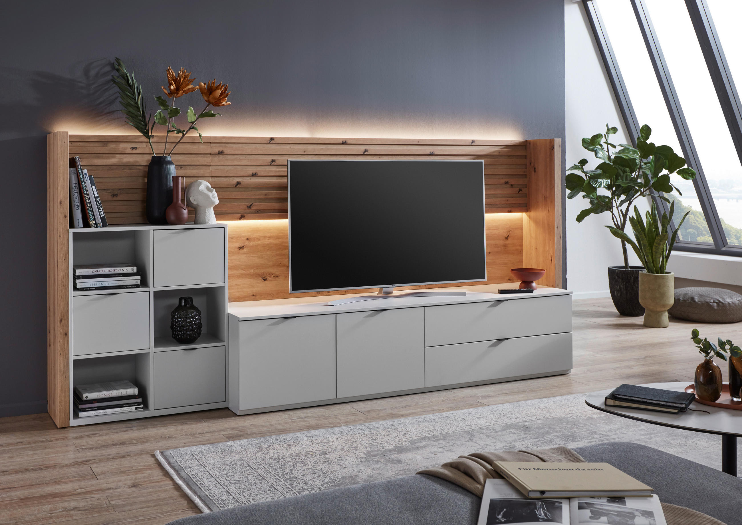 WOHNWAND  in Hellgrau, Eiche Artisan  293/138/50 cm  - Anthrazit/Hellgrau, Design, Holzwerkstoff/Kunststoff (293/138/50cm) - Stylife