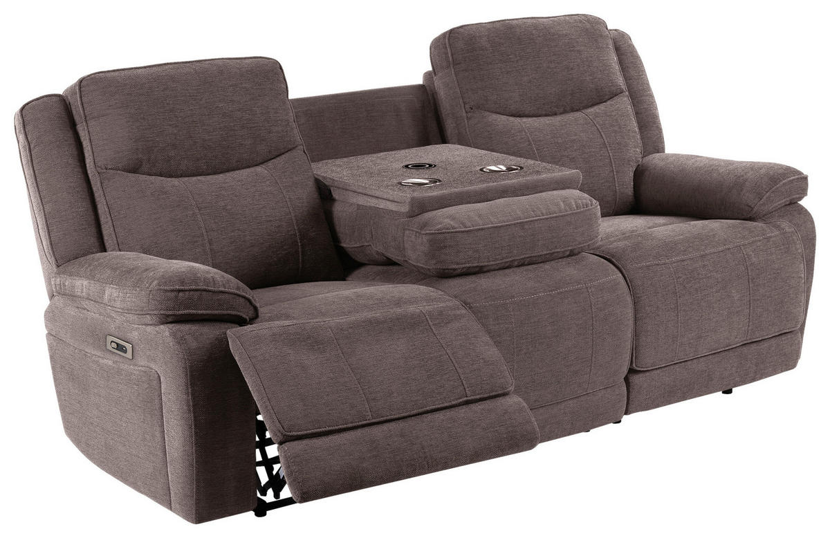 RECLINERSOFFA i mikrofiber brun, grå  - brun/svart, Klassisk, metall/trä (218/103/102cm) - Best Price