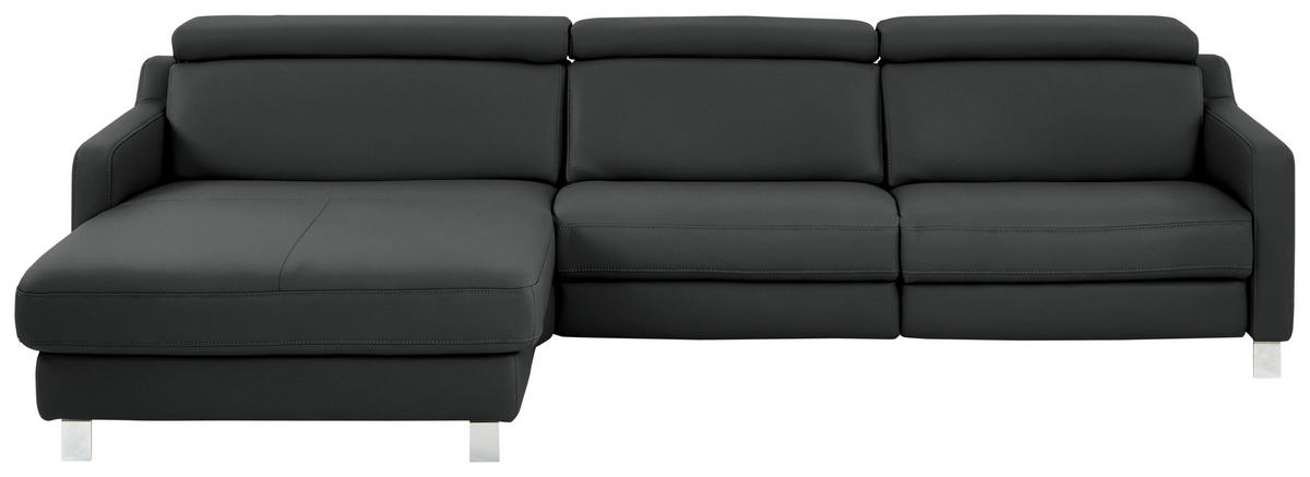 ECKSOFA in Echtleder Anthrazit  - Chromfarben/Anthrazit, Design, Leder/Metall (176/291cm) - Valdera