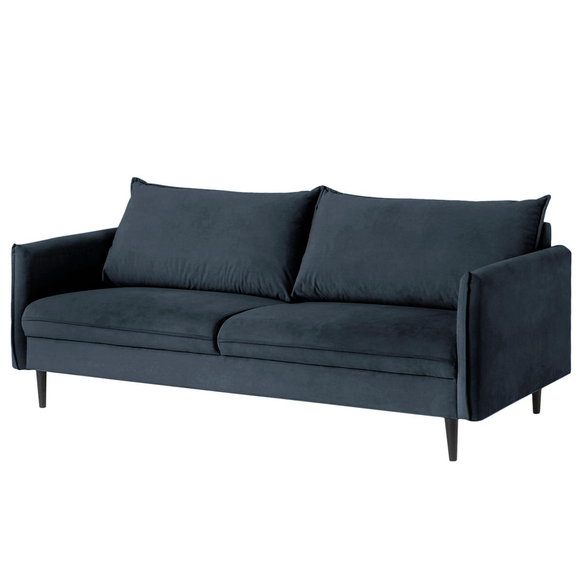 3-SITZER-SOFA JULI Samt Dunkelblau  - Schwarz/Dunkelblau, Design, Holz/Textil (203/86/100cm) - P & B
