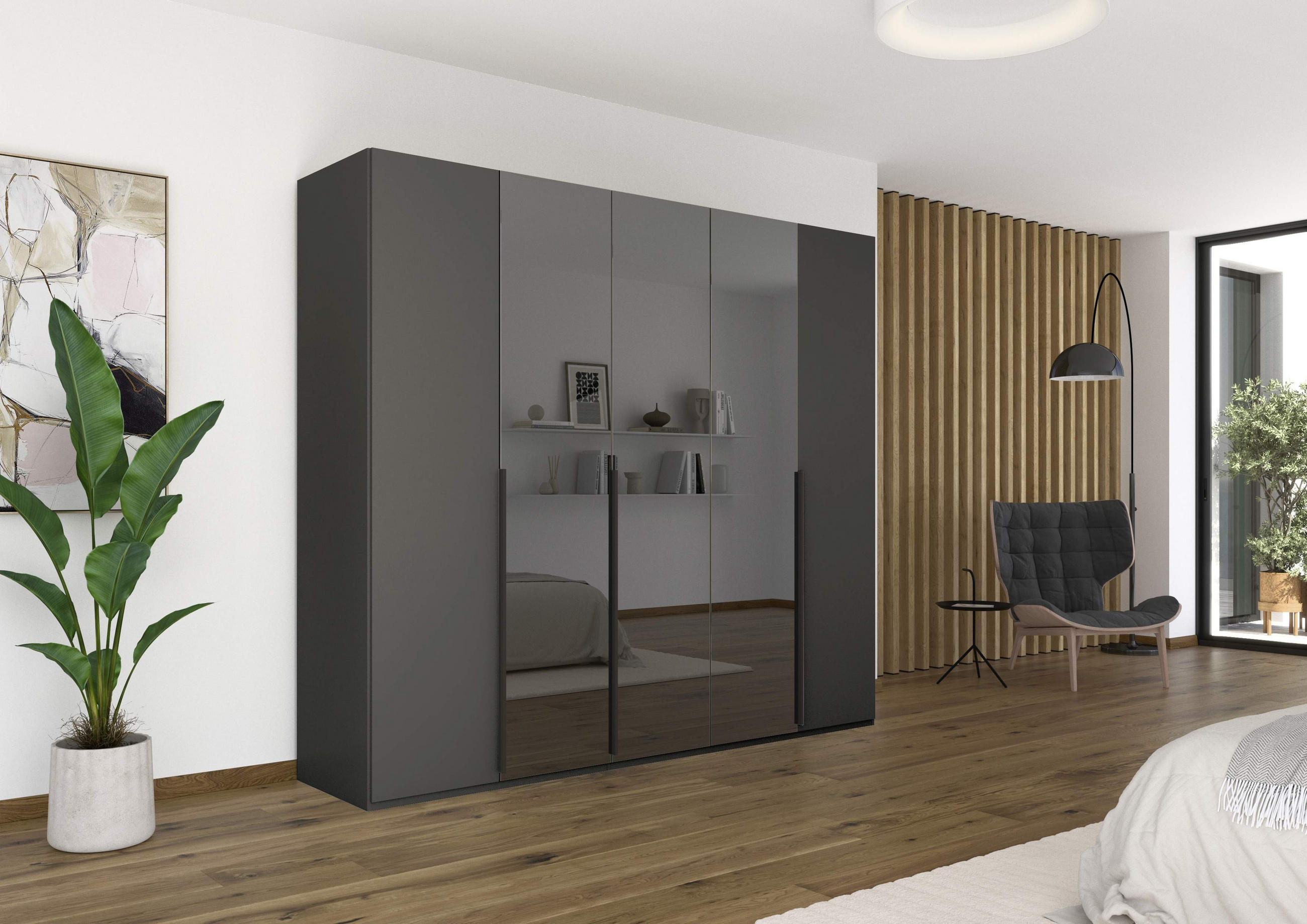 DREHTÜRENSCHRANK in Graphitfarben, Grau  - Graphitfarben/Grau, Trend, Glas/Holzwerkstoff (251/223/61cm) - Rauch Möbel