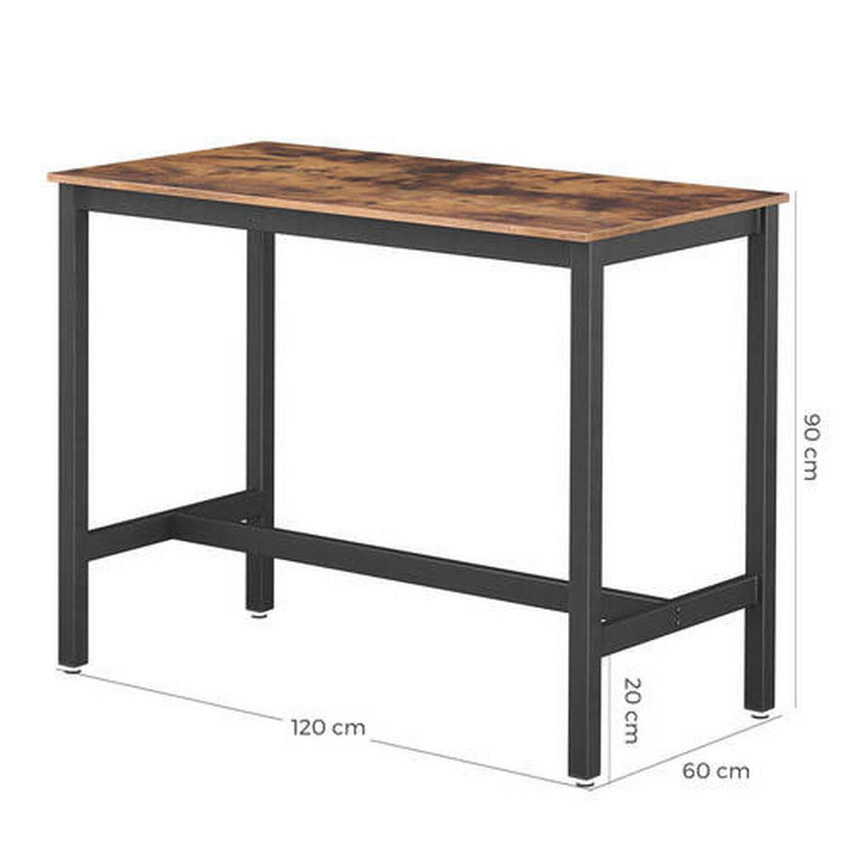 BAROVÝ STŮL, hnědá, černá, 120/60/90 cm - černá/hnědá, Natur, kov/kompozitní dřevo (120/60/90cm) - Boxxx