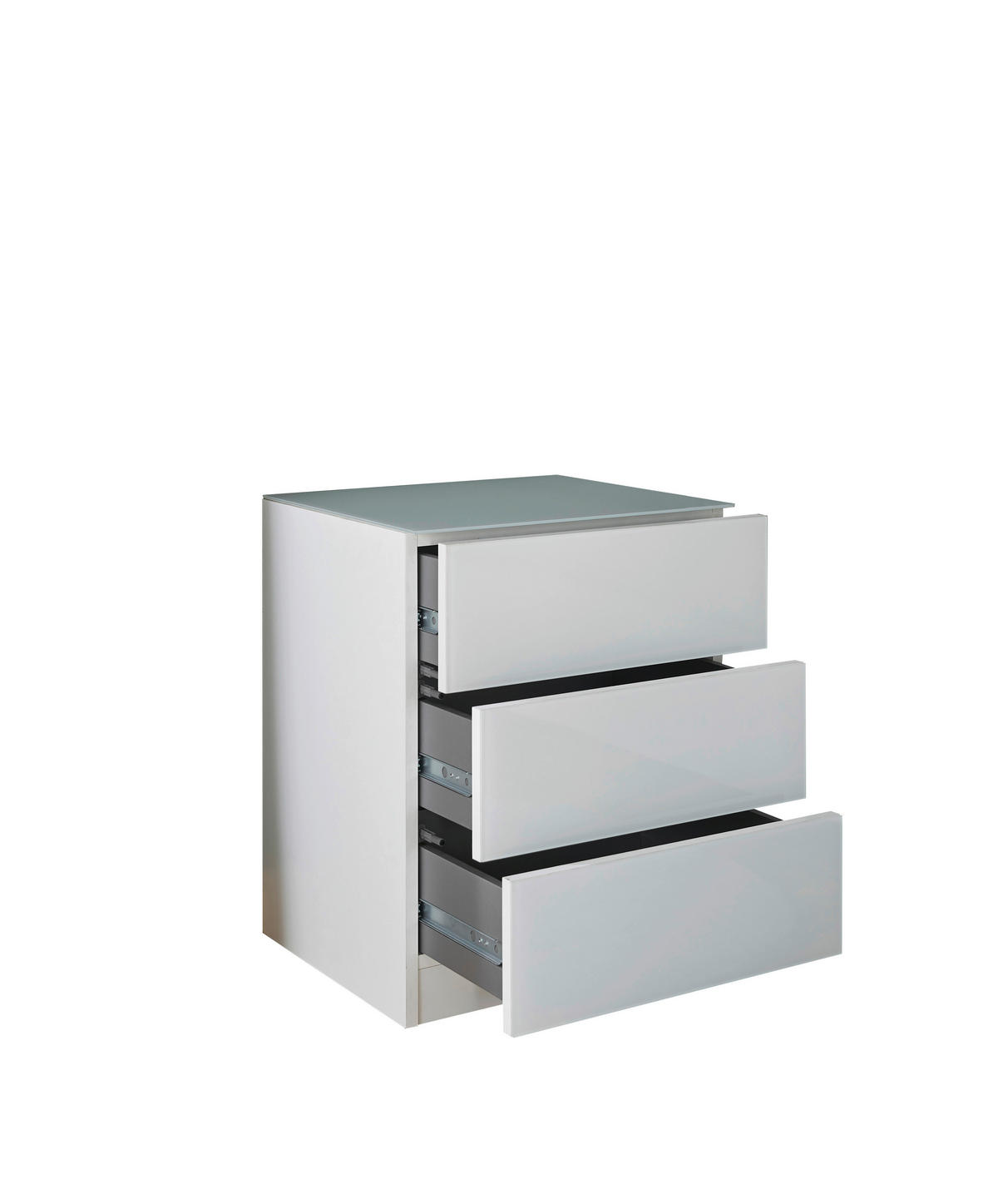 Noptieră, 46/57,2/40 cm, alb - alb/negru, Modern, sticlă/material pe bază de lemn (46/57,2/40cm) - Voleo