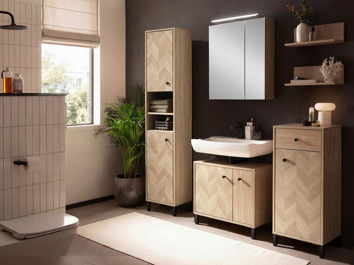 HOCHSCHRANK 40,3/177,6/33 cm  - Eichefarben/Schwarz, KONVENTIONELL, Holzwerkstoff/Metall (40,3/177,6/33cm) - Stylife