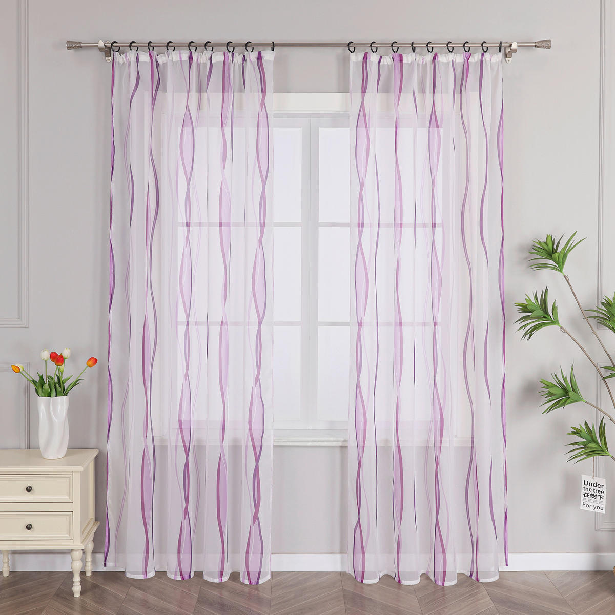 FERTIGVORHANG  transparent  140/145 cm   - Weiß Hochglanz/Violett, Basics, Textil (140/145cm)