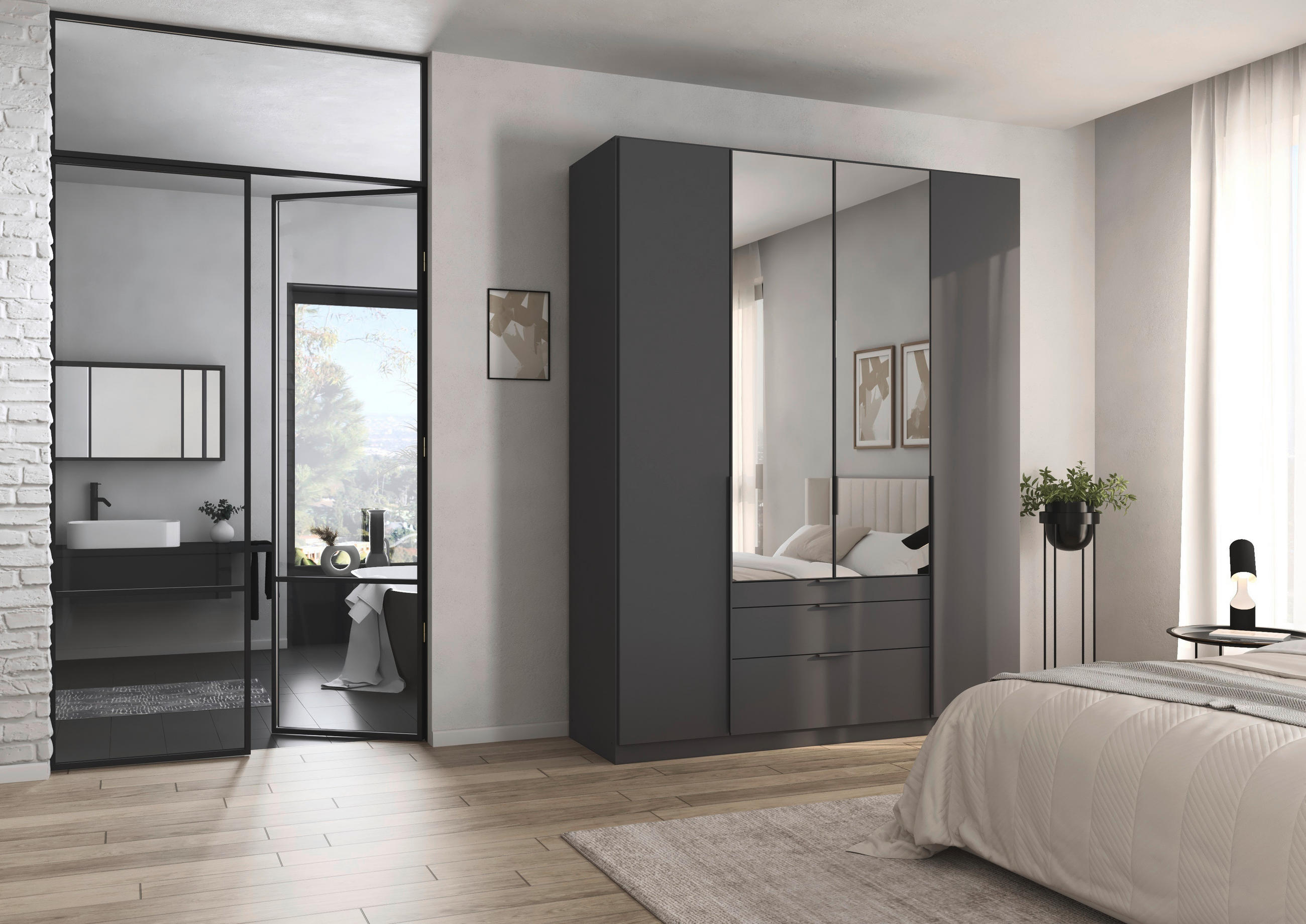 GARDEROB MED GÅNGJÄRN 181/229/54 cm 4-dörrar - grå, Modern, metall/trämaterial (181/229/54cm) - Rauch Möbel