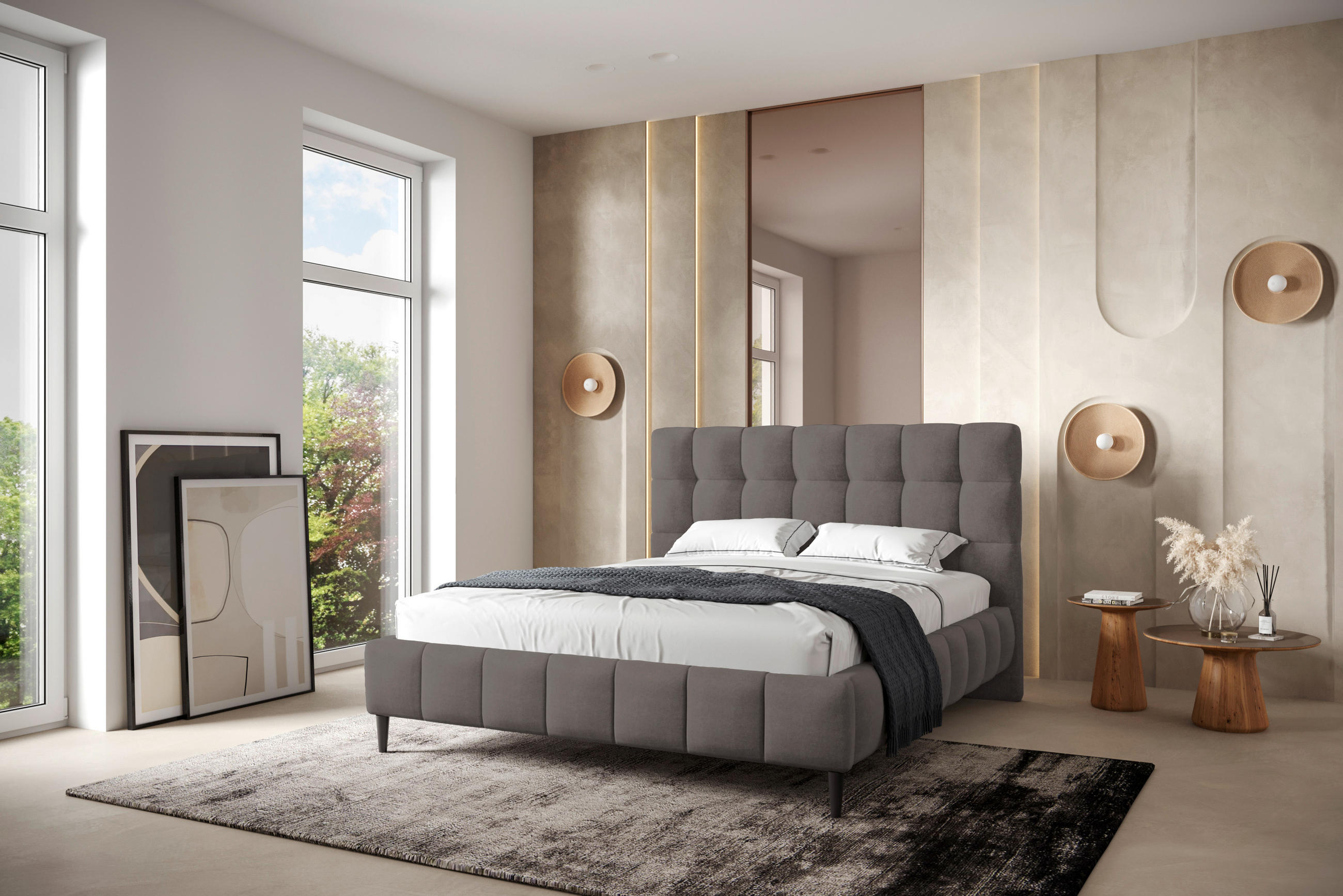 OBLAZINJENA POSTELJA 160 cm   x 200 cm  , les, tekstil, leseni material umazano rjava  - črna/umazano rjava, Moderno, kovina/tekstil (160/200cm) - Livetastic