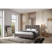 STOPPAD SÄNG 140/200 cm,  i lerfärgad, stoppad sänggavel, ribbotten,  - lerfärgad/svart, Modern, metall/trämaterial (140/200cm) - Livetastic