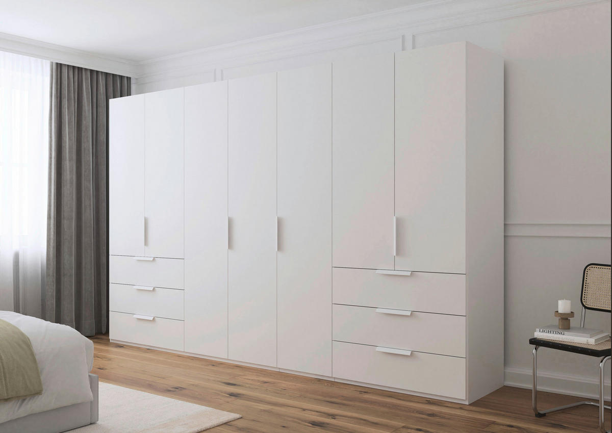 DREHTÜRENSCHRANK 350/223/61 cm,  in Weiß, 7-türig  - Weiß, Basics, Holzwerkstoff/Metall (350/223/61cm) - Novel