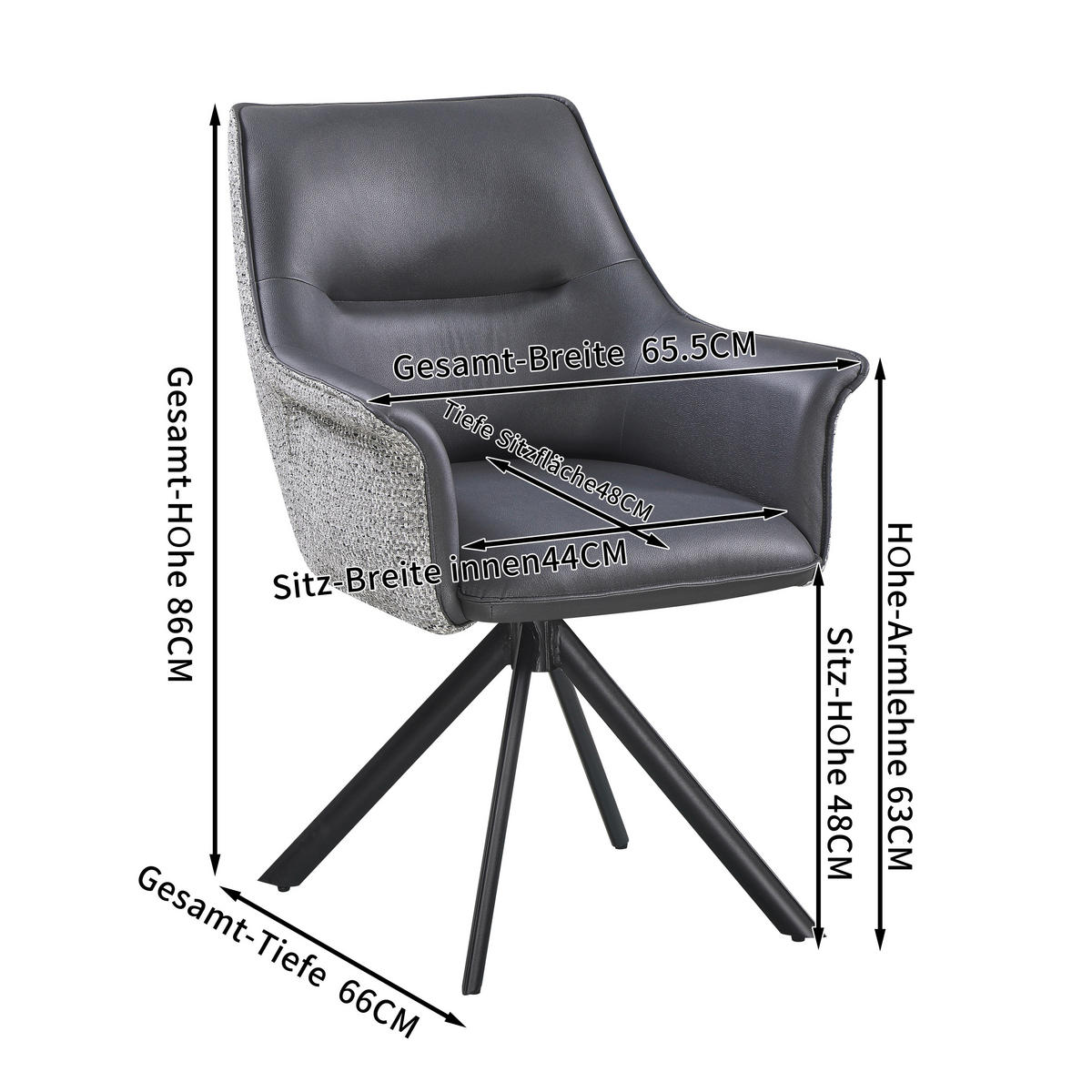 STOLICA S NASLONOM ZA RUKE  siva, crna, svijetlo siva  metal, tekstil      - siva/svijetlo siva, Moderno, metal/tekstil (68/86/68cm) - Livetastic