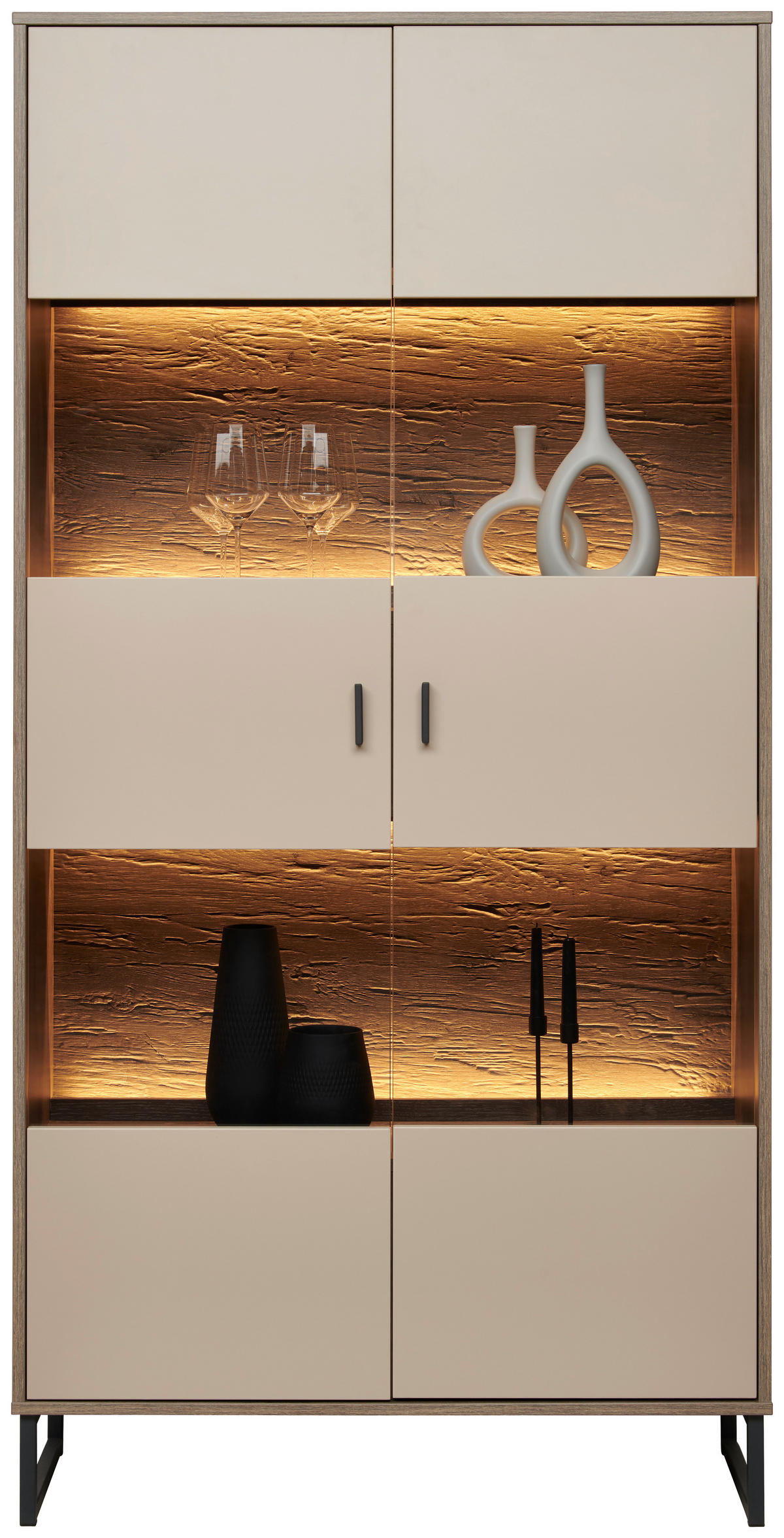 VITRINE in Eichefarben, Hellgrau  - Eichefarben/Anthrazit, MODERN, Glas/Holzwerkstoff (94/186/37cm) - Hom`in