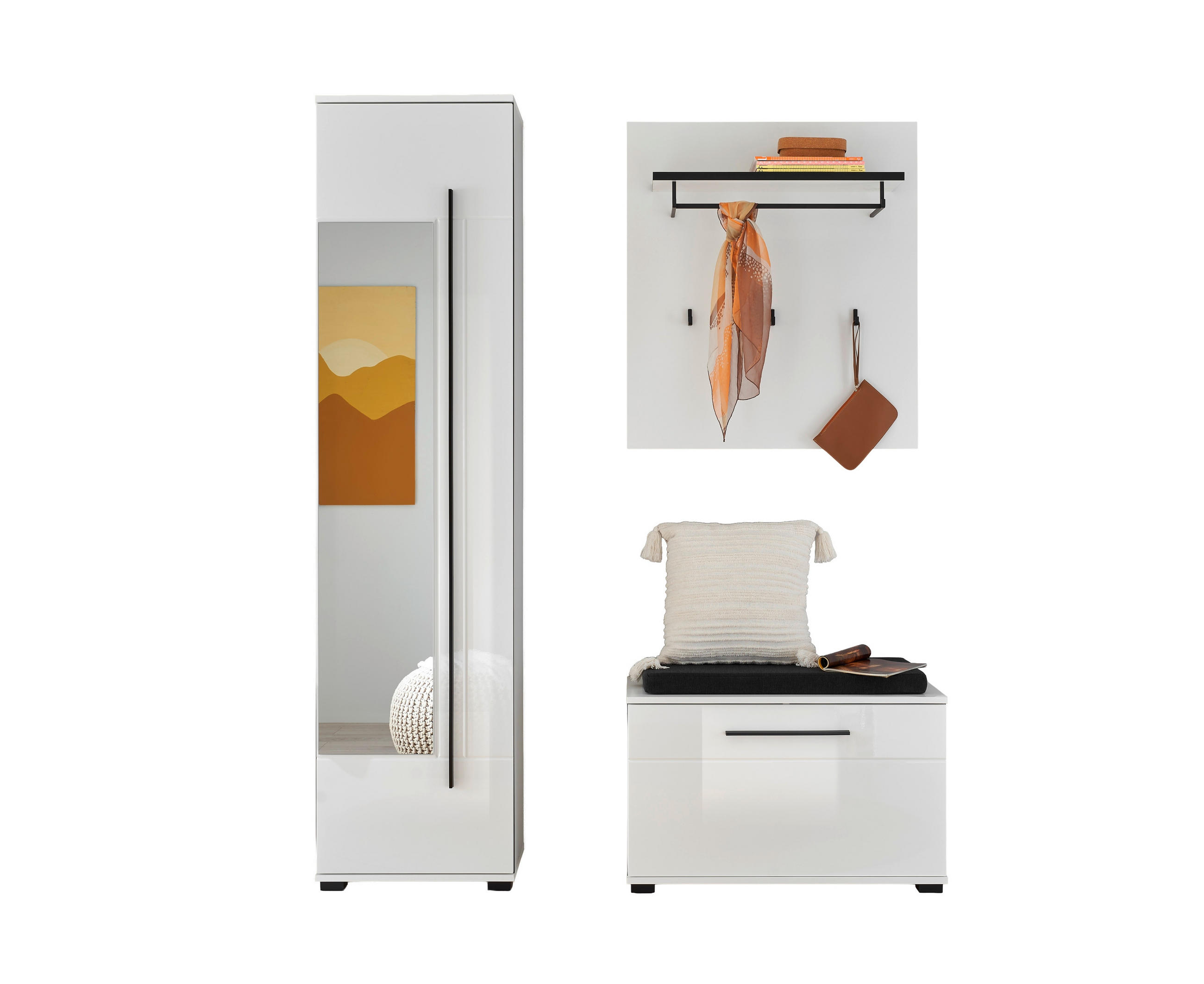 GARDEROBE 4-teilig  in 140/201/39 cm  - Weiß Hochglanz/Weiß, MODERN, Holzwerkstoff (140/201/39cm) - MID.YOU