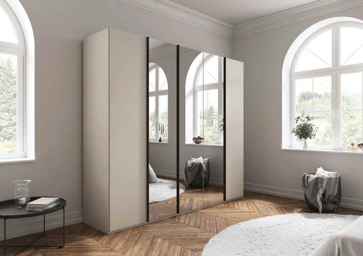 DREHTÜRENSCHRANK 251/223/61 cm,  in Champagner, 5-türig  - Champagner/Graphitfarben, Basics, Glas/Holzwerkstoff (251/223/61cm) - Novel