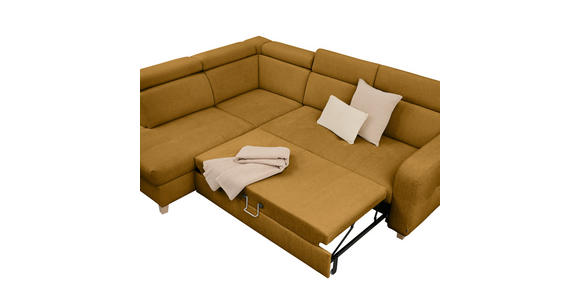 ECKSOFA inkl. Funktionen Senfgelb Samt - Senfgelb, Natur, Holz/Textil (206/261cm) - Venda