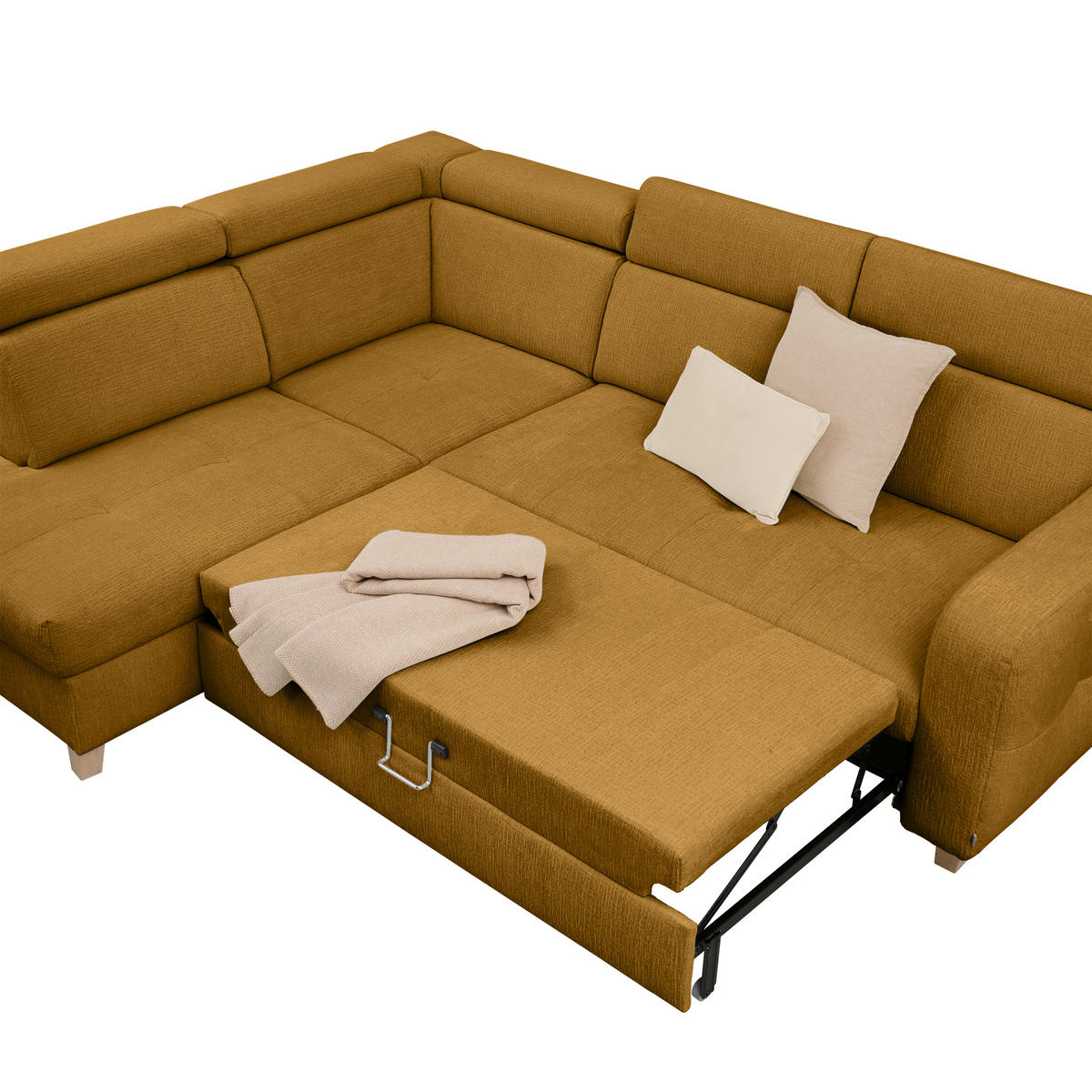 ECKSOFA inkl. Funktionen Senfgelb Samt  - Senfgelb, Natur, Holz/Textil (206/261cm) - Venda