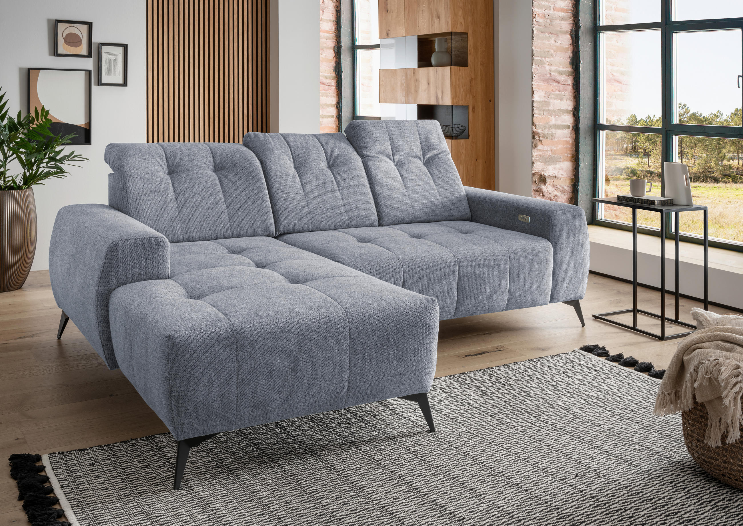 ECKSOFA in Chenille Hellblau  - Schwarz/Hellblau, Modern, Textil/Metall (180/258cm) - Livetastic