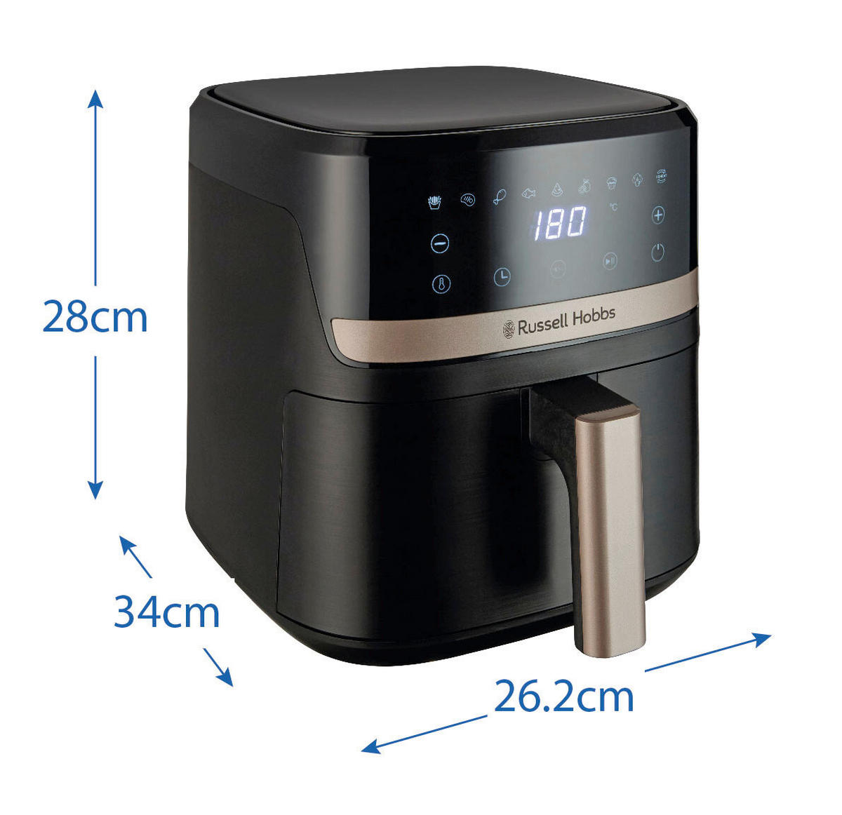 HEIßLUFTFRITTEUSE 4,3 l  - Schwarz, Basics, Kunststoff (26/28/34,5cm) - Russell Hobbs