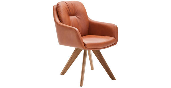 ARMLEHNSTUHL in Echtleder pigmentiert - Eiche Bianco/Cognac, Design, Leder/Holz (62/90/65cm) - Waldwelt