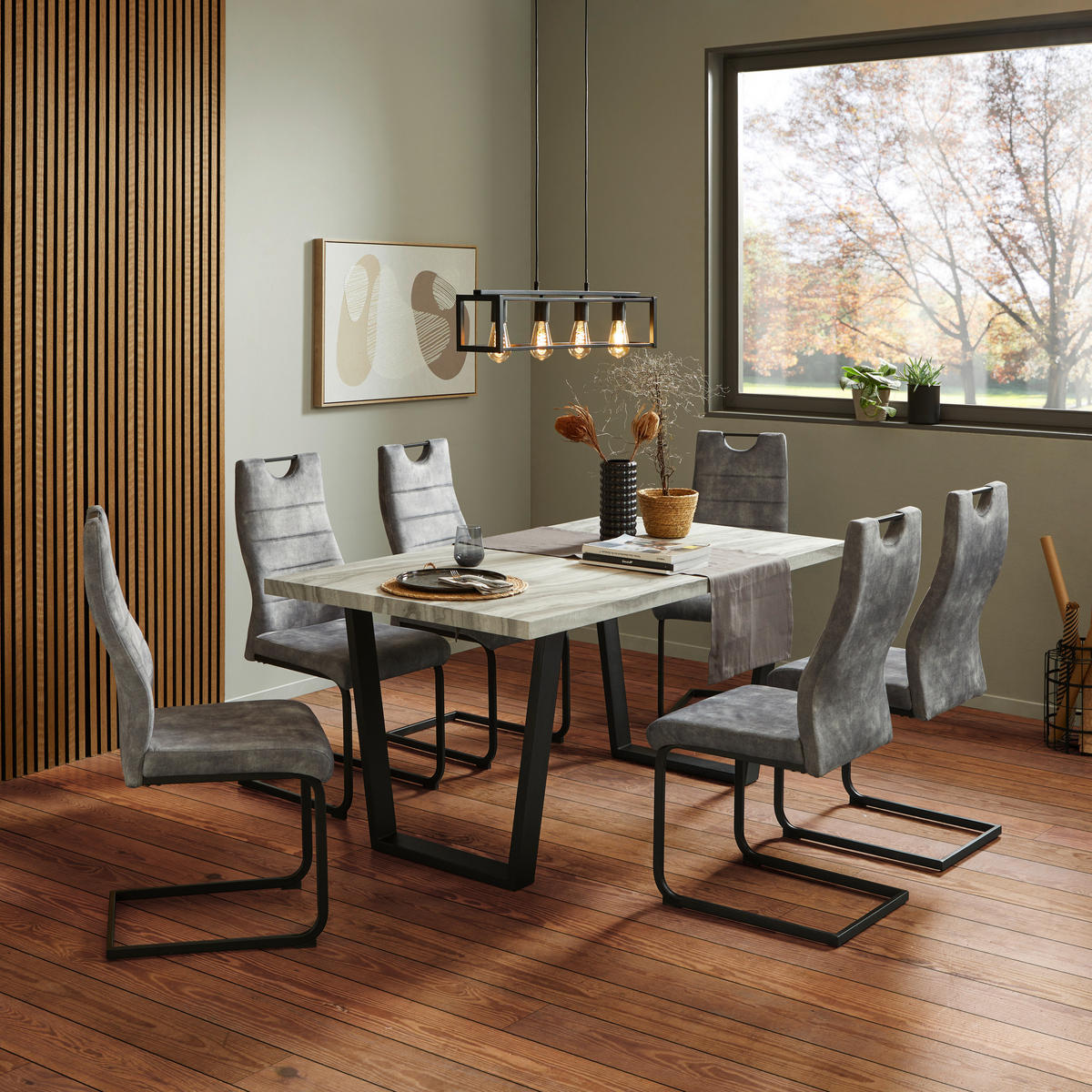 GARNITURA STOLA I STOLICA        - siva/crna, Moderno, drvni materijal/metal (160/44/75/98/90/57cm) - Novel