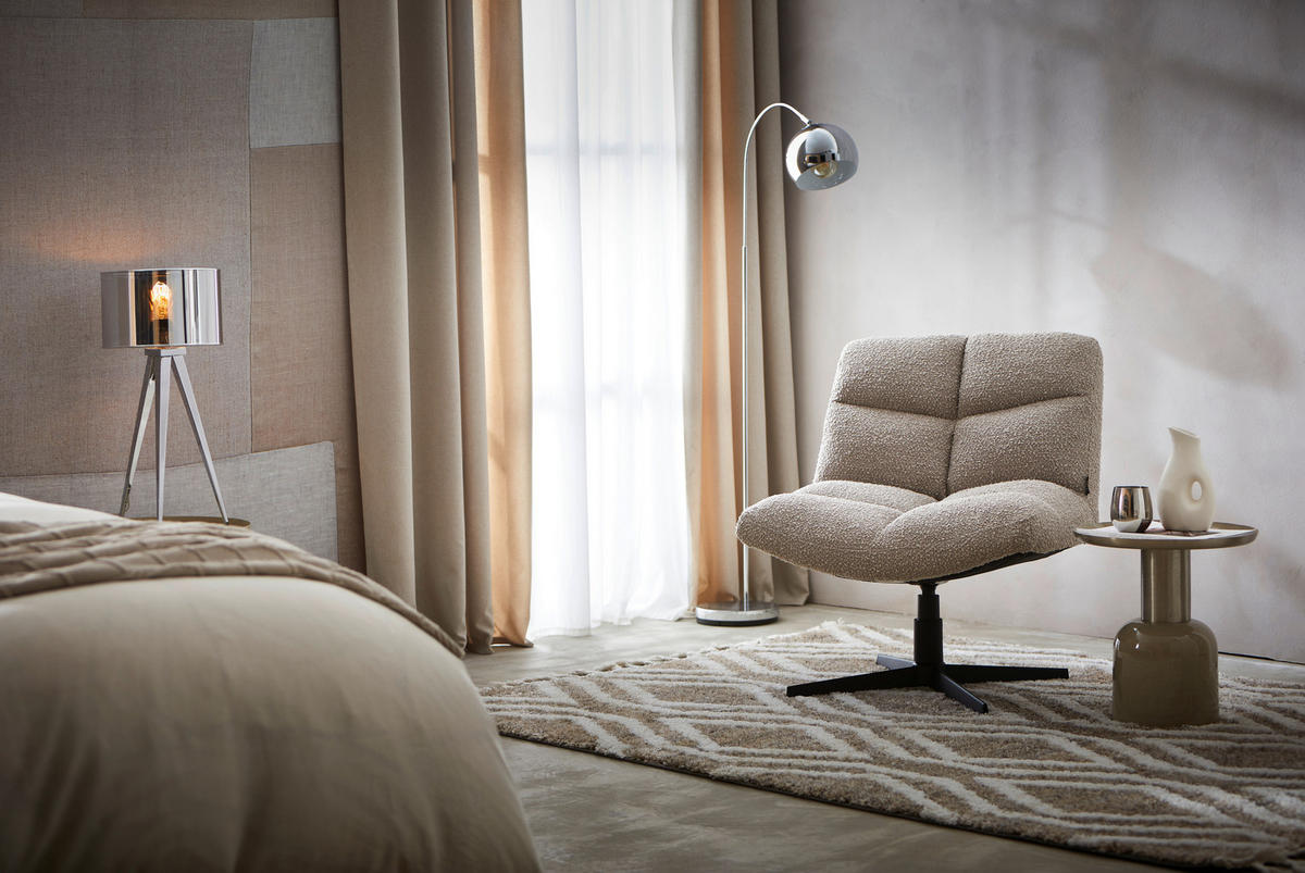 SESSEL Bouclé Sandfarben    - Sandfarben/Schwarz, Design, Textil/Metall (75/80/75cm) - Ambia Home
