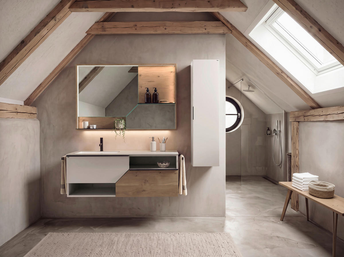 WASCHTISCHKOMBI 128 cm  - Taupe/Eichefarben, LIFESTYLE, Holz/Keramik (128cm) - Voglauer