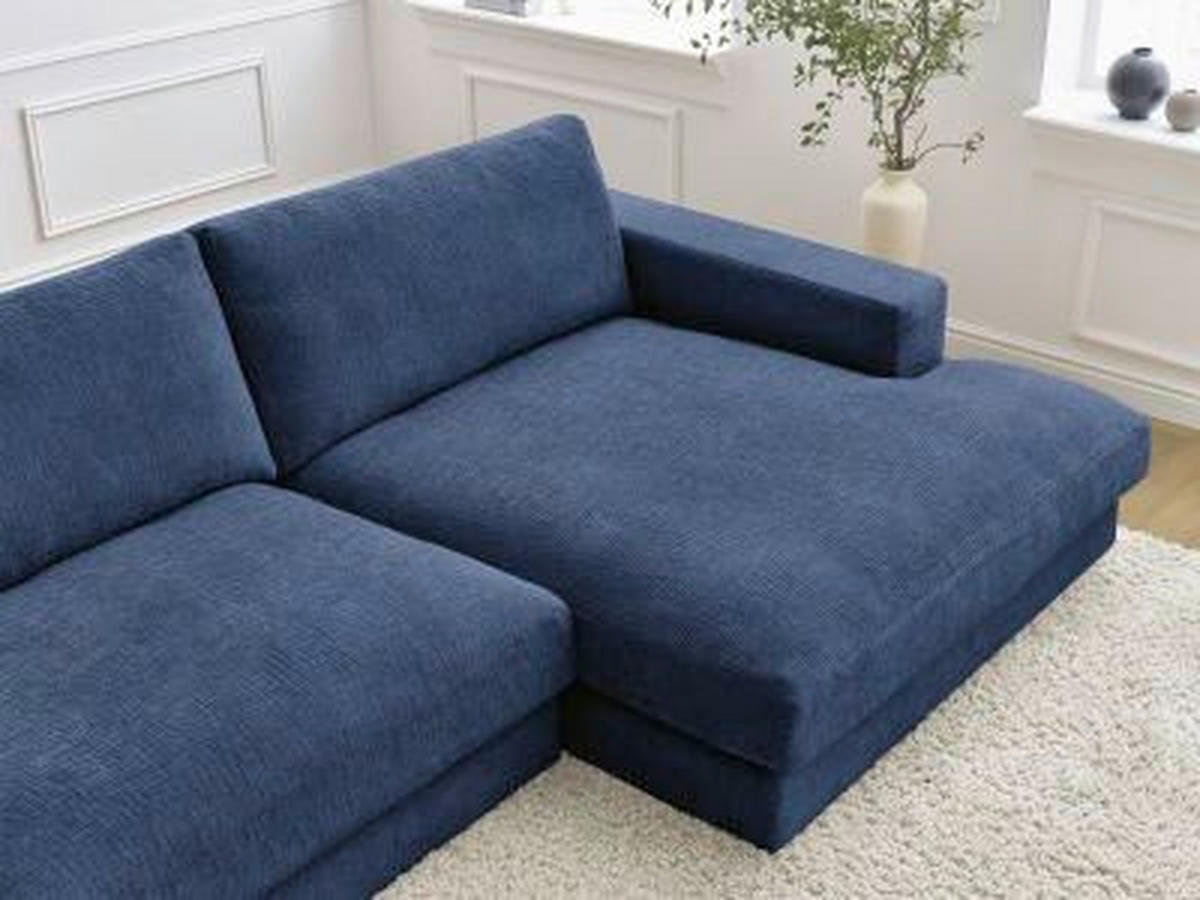 ECKSOFA Ottomane rechts  LEONARD  Dunkelblau Struktur  - Schwarz/Dunkelblau, MODERN, Kunststoff/Textil (274/159cm)