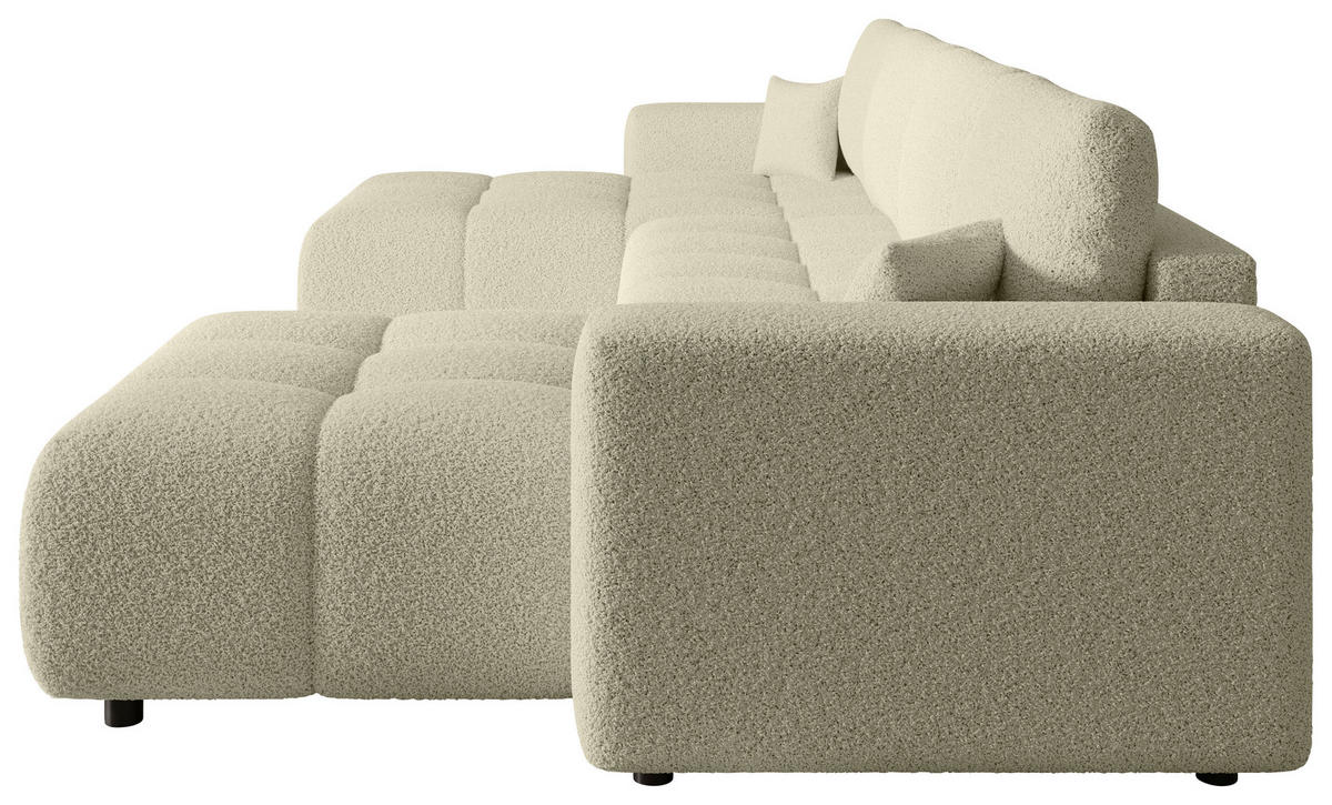 WOHNLANDSCHAFT Beige Bouclé  - Beige/Schwarz, MODERN, Kunststoff/Textil (190/380/190cm) - Carryhome
