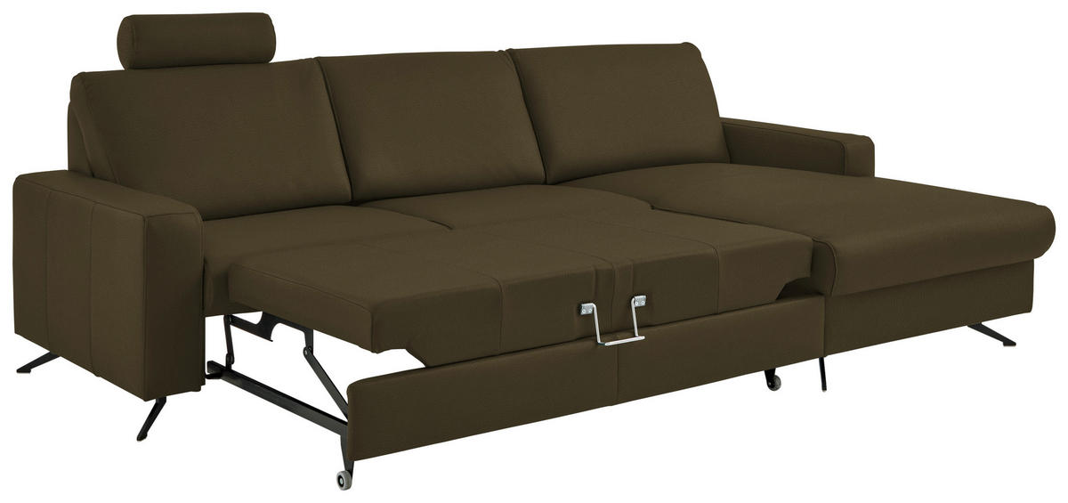 ECKSOFA in Echtleder Grün  - Schwarz/Grün, Design, Leder/Metall (267/165cm) - Beldomo Premium