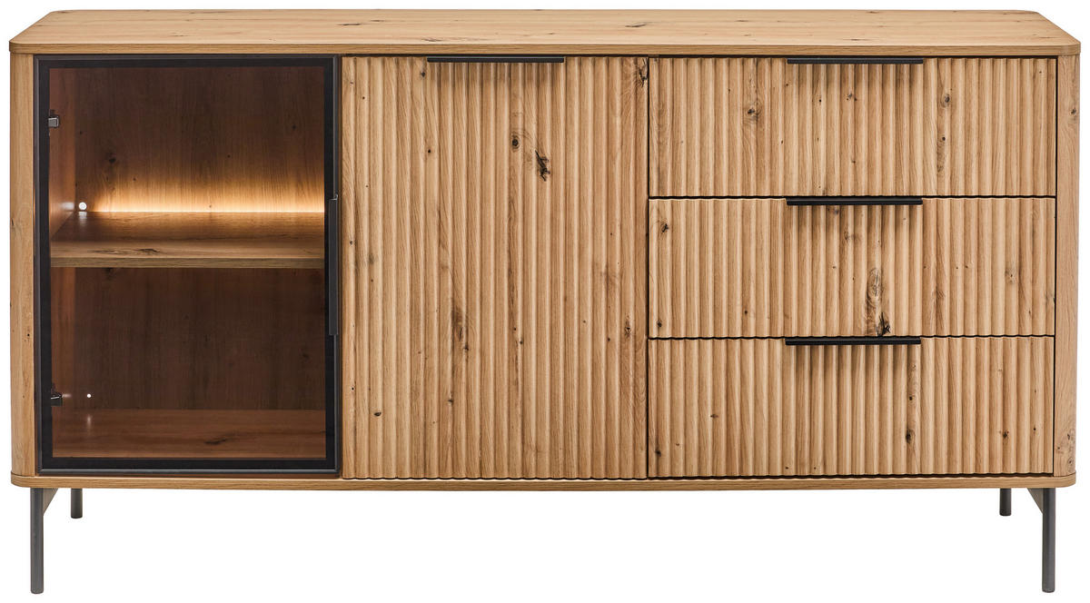 SIDEBOARD  159/82/40 cm 3 Schublade(n)  - Schwarz/Eiche Artisan, Design, Glas/Holzwerkstoff (159/82/40cm) - MID.YOU