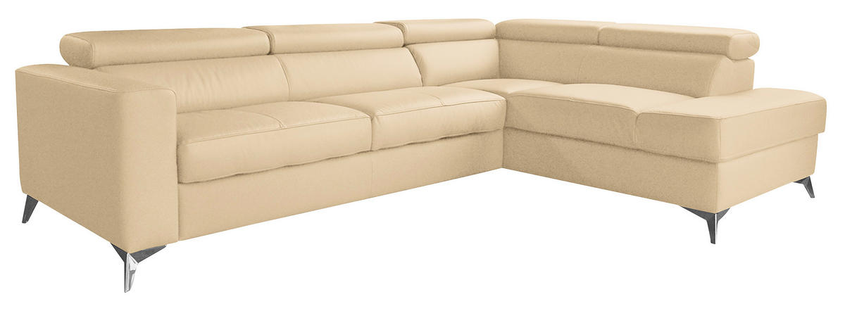 ECKSOFA in Lederlook Echtleder Beige  286/208 cm  - Chromfarben/Beige, Design, Leder/Textil (286/208cm) - Livetastic