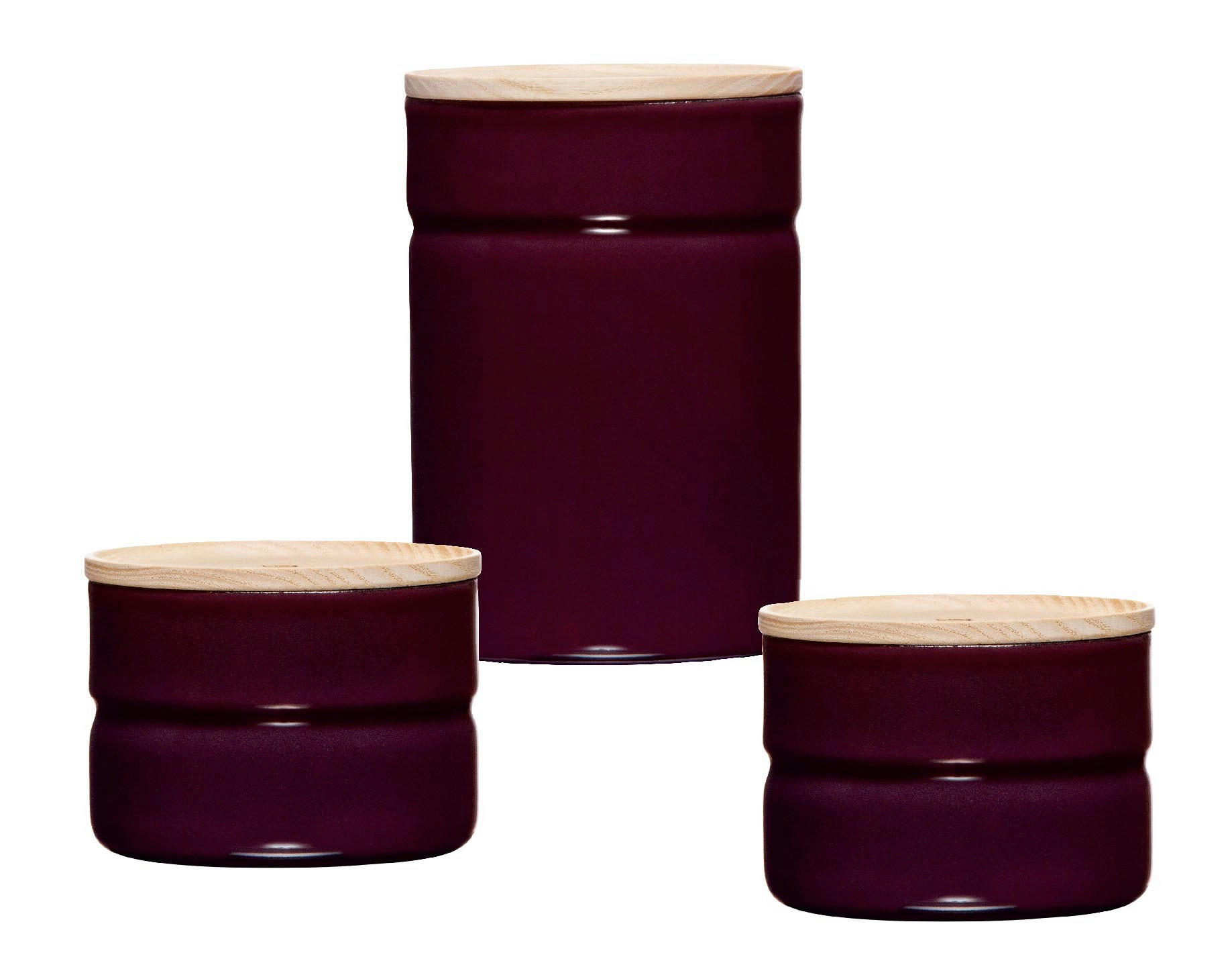 VORRATSDOSENSET 3-teilig  - Eschefarben/Aubergine, Basics, Holz/Metall - Riess