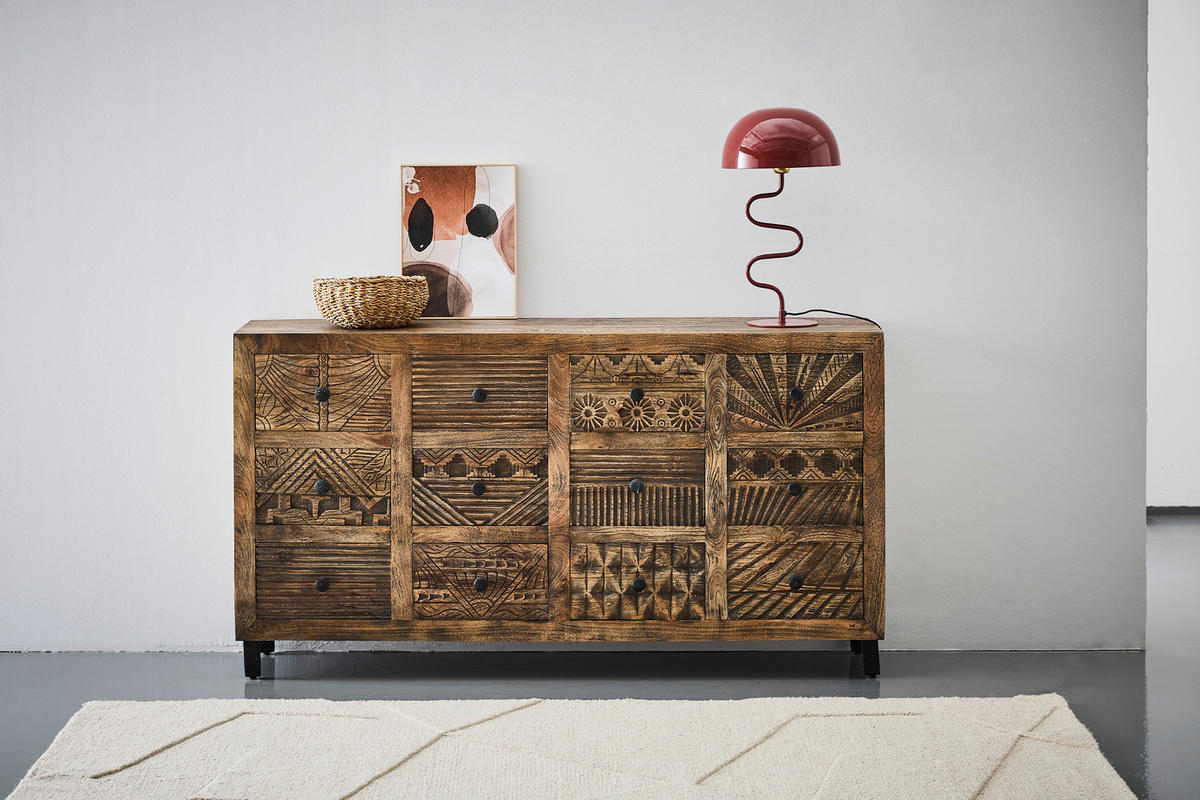 SIDEBOARD  160/86/40 cm 12 Schublade(n)  - Schwarz/Naturfarben, LIFESTYLE, Holz/Metall (160/86/40cm) - Milino