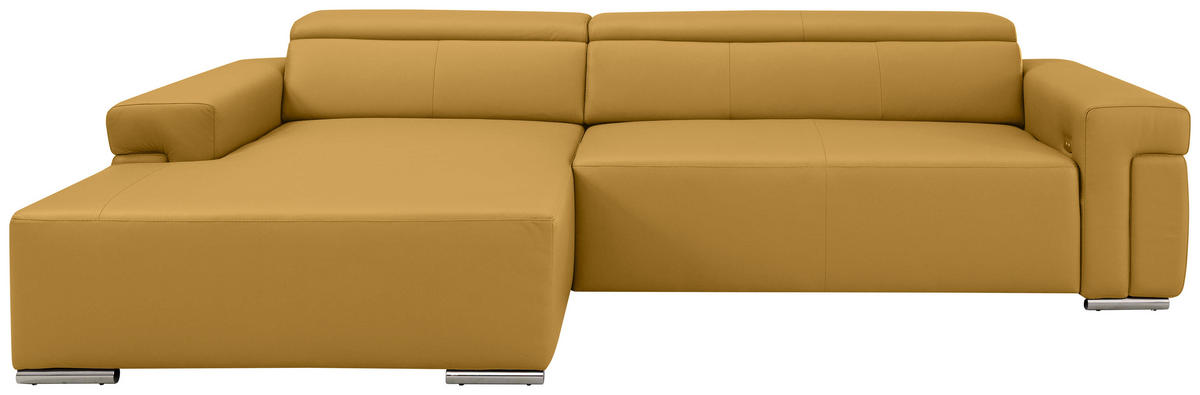 Ecksofa inkl. Funktion DUA Senfgelb Echtleder  - Chromfarben/Senfgelb, Design, Leder/Metall (170/293cm) - Novel