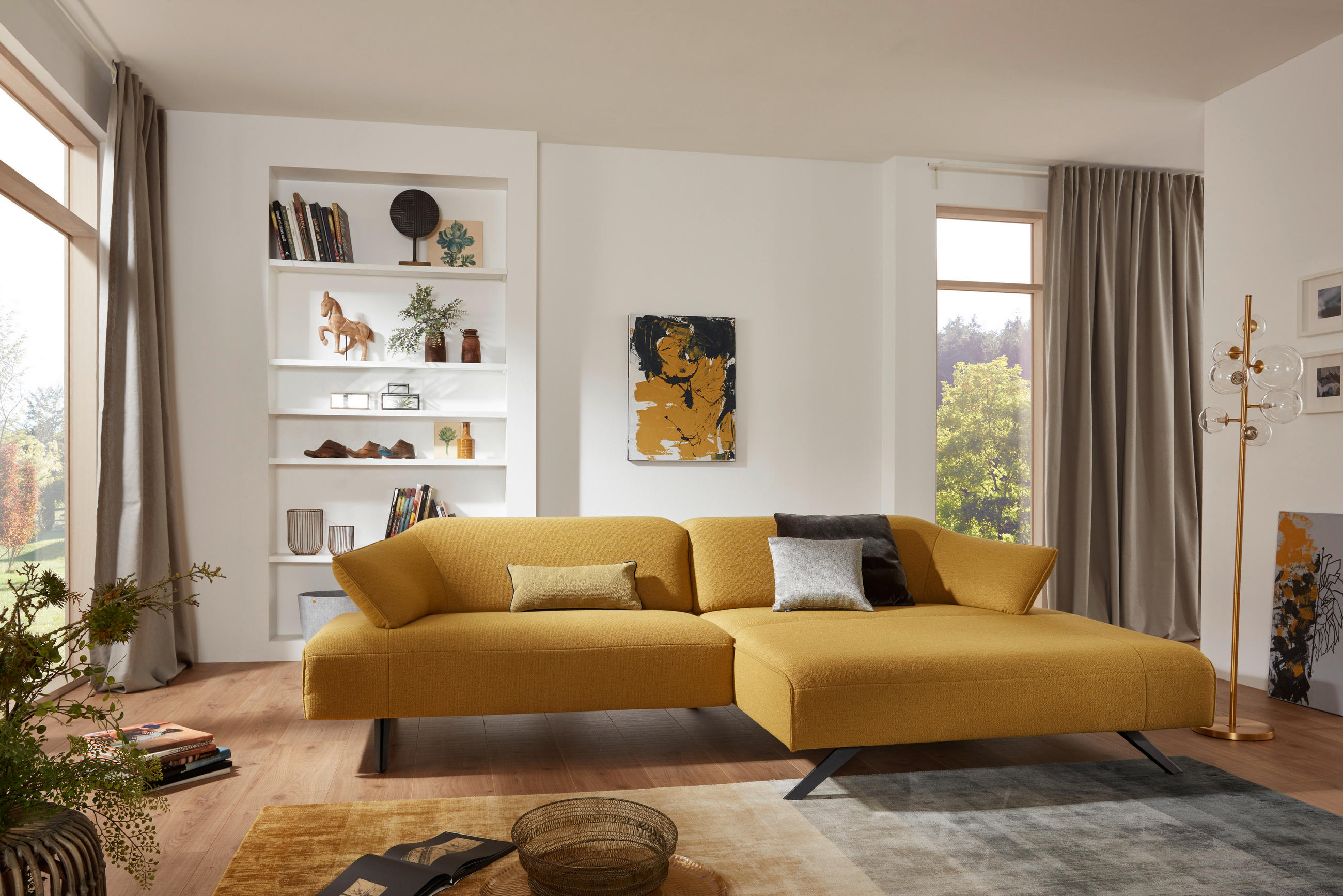ECKSOFA in Struktur Currygelb  - Currygelb/Anthrazit, Design, Textil/Metall (276/165cm) - Himolla