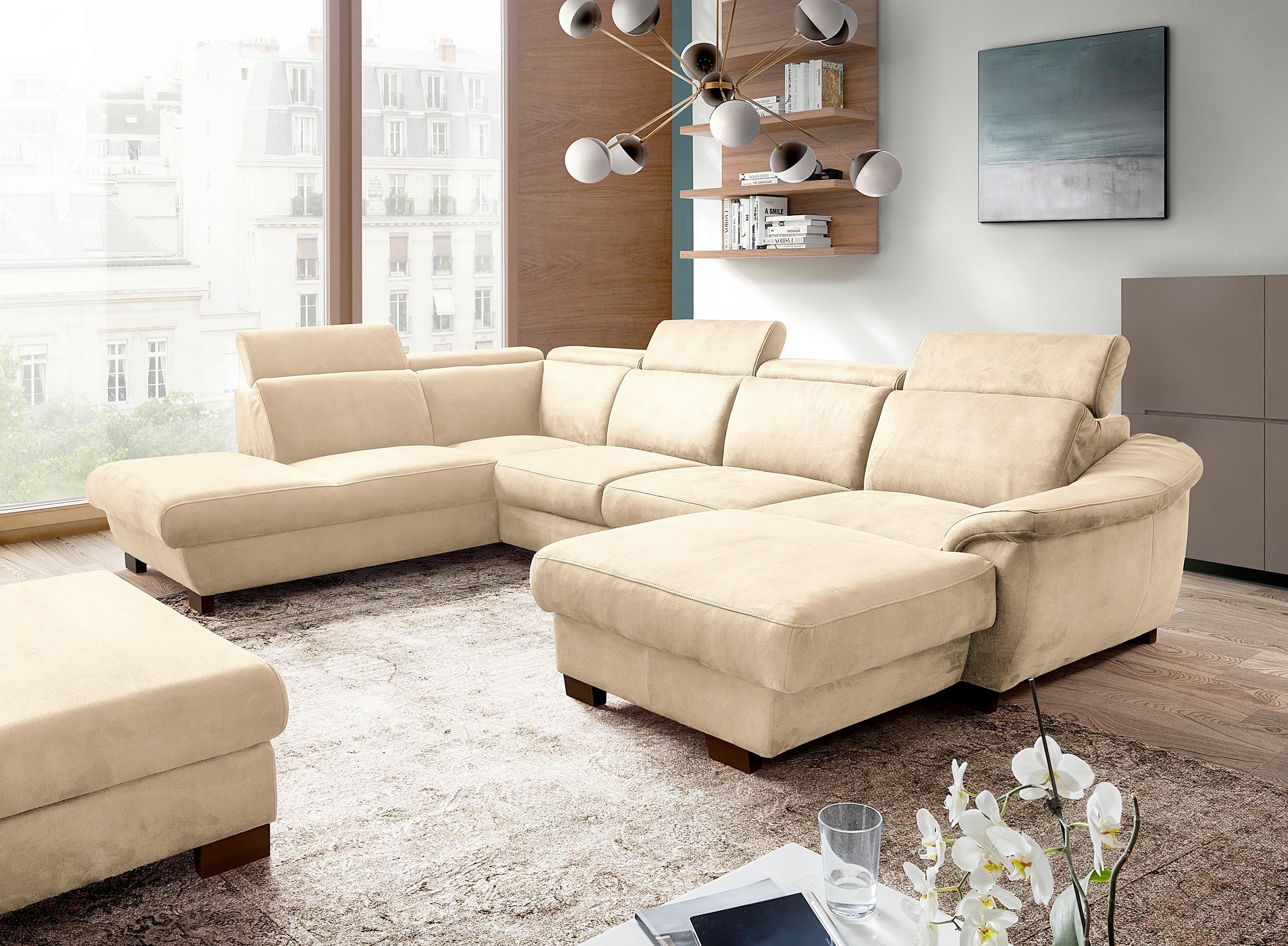 WOHNLANDSCHAFT TREND in Mikrofaser Beige  - Wengefarben/Beige, Design, Holz/Textil (273/347/238cm) - Livetastic