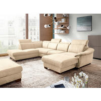 WOHNLANDSCHAFT Mikrofaser Beige  - Wengefarben/Beige, Design, Holz/Textil (273/347/238cm) - Livetastic