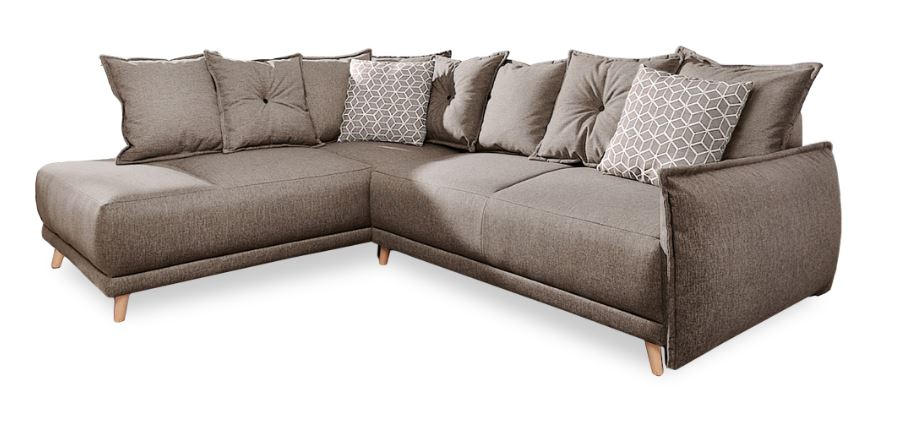 ECKSCHLAFSOFA Hellbraun Webstoff - Hellbraun/Naturfarben, Basics, Holz/Textil (190/235cm) - MID.YOU