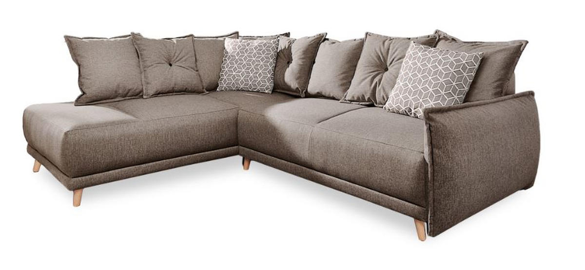 ROZKLADACIA ROHOVÁ POHOVKA, textil, svetlohnedá - svetlohnedá/hnedá, Basics, drevo/textil (190/235cm) - MID.YOU