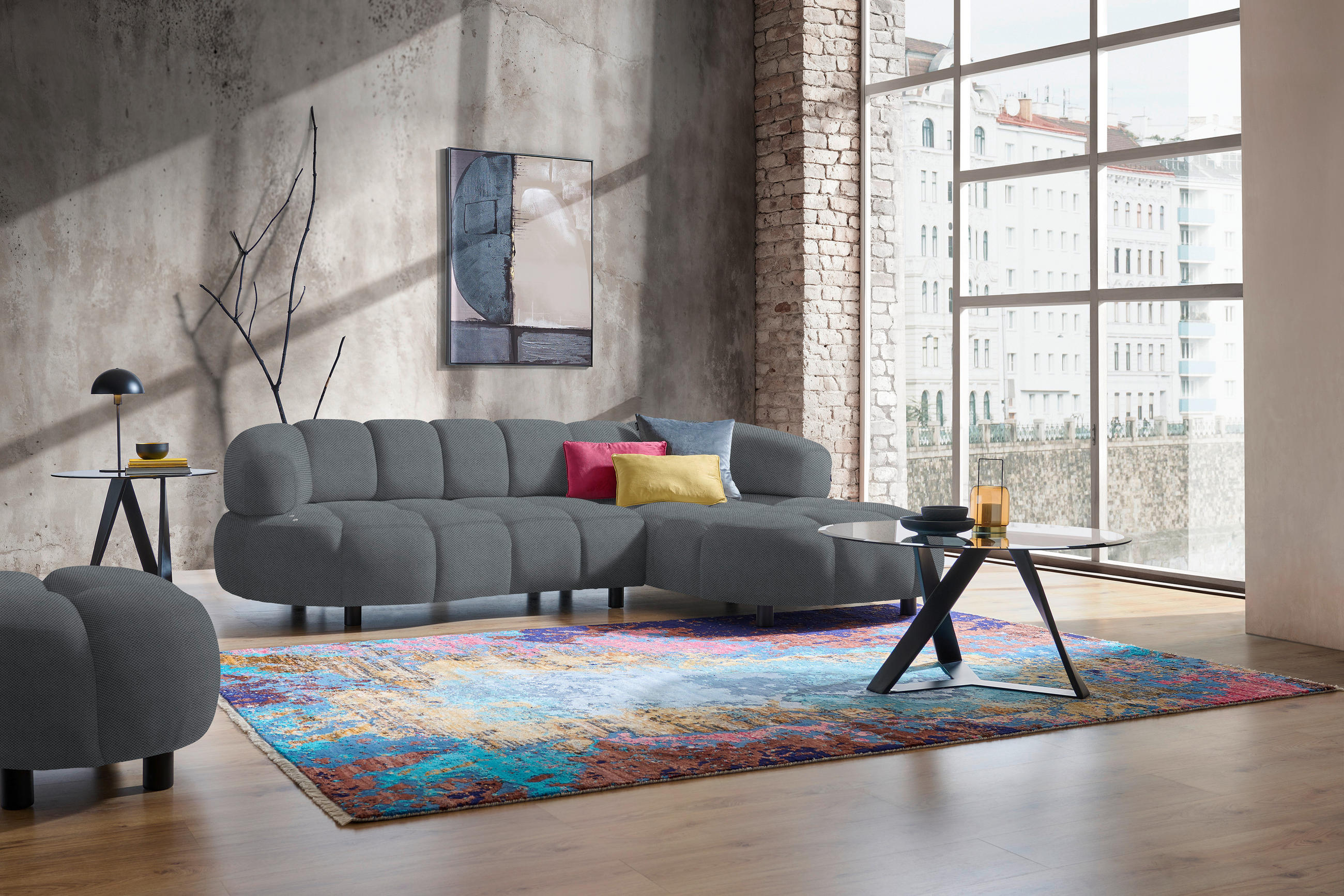 ECKSOFA in Webstoff Grau  284/183 cm  - Schwarz/Grau, Design, Holz/Textil (284/183cm) - Welnova
