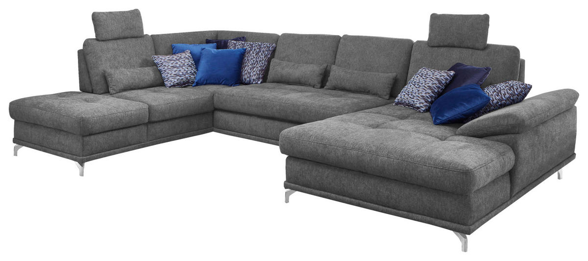 WOHNLANDSCHAFT Grau Flachgewebe  - Silberfarben/Grau, KONVENTIONELL, Textil/Metall (223/363/176cm) - Sit & More