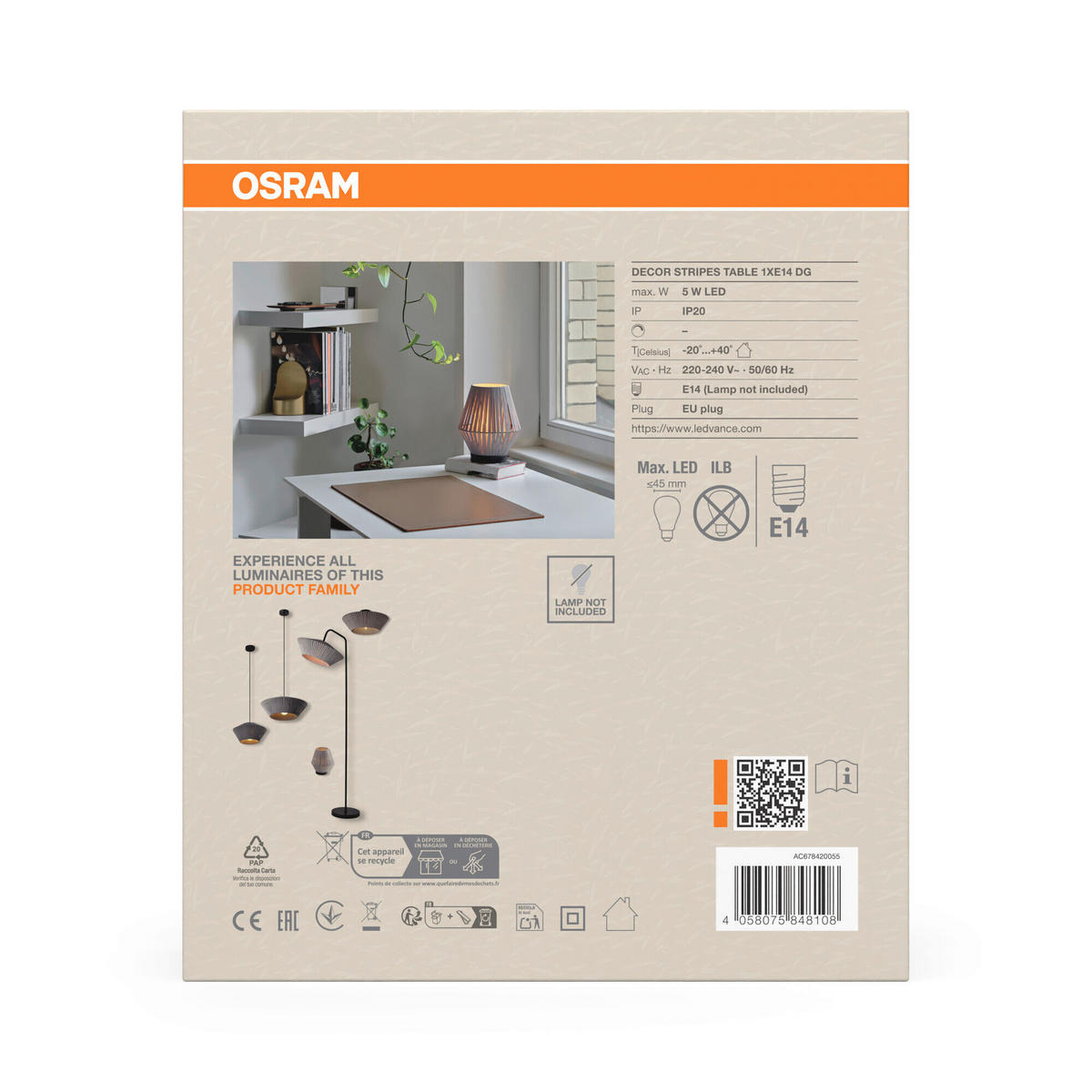 TISCHLEUCHTE 20,5/24,5 cm   - Dunkelgrau, Basics, Textil/Metall (20,5/24,5cm) - Osram