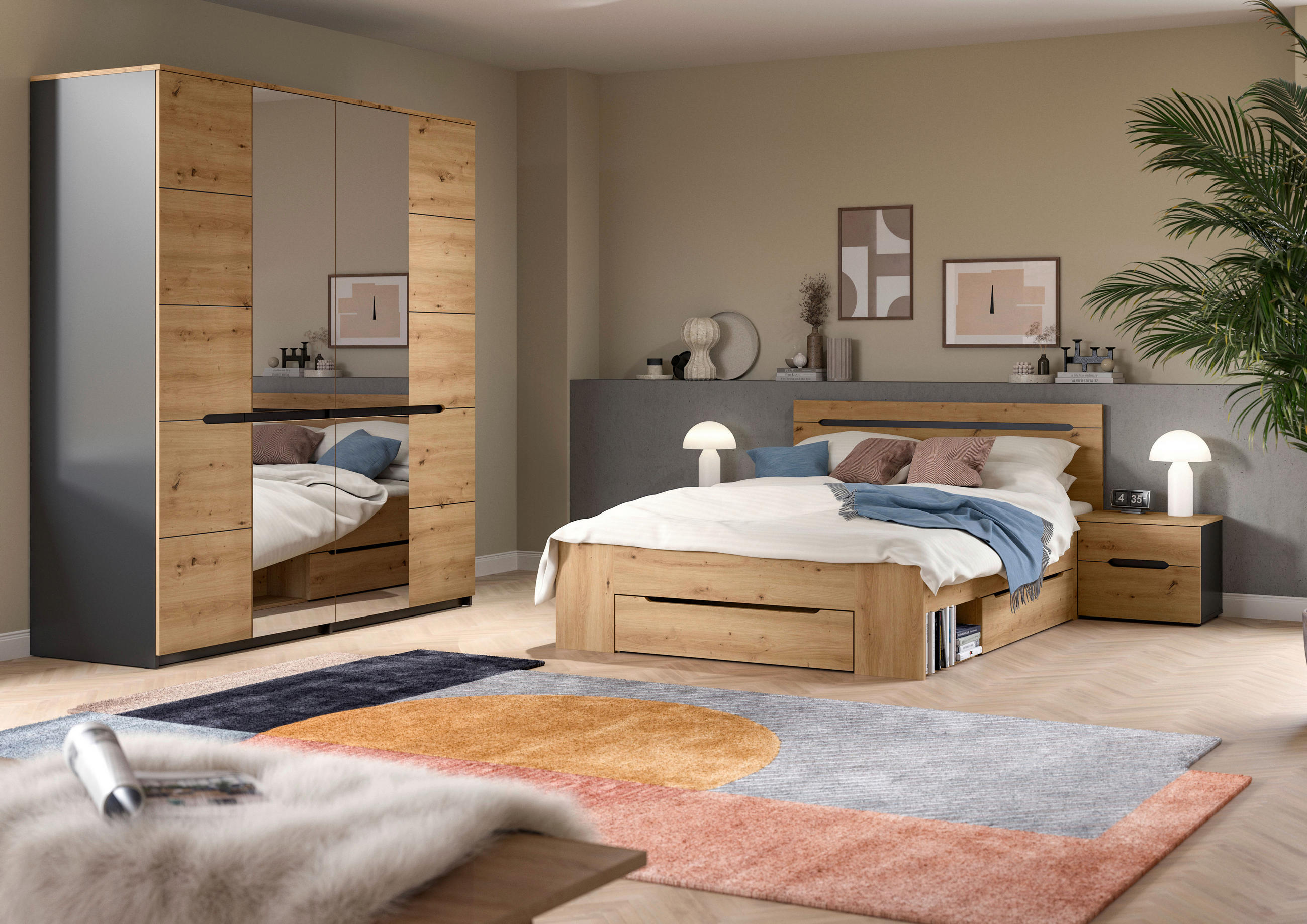 SCHLAFZIMMER Grau, Eiche Artisan  - Eiche Artisan/Grau, MODERN, Holzwerkstoff - MID.YOU