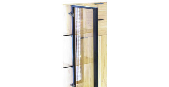 HIGHBOARD Akazie vollmassiv Schwarz, Akaziefarben Beleuchtung  - Schwarz/Akaziefarben, LIFESTYLE, Glas/Holz (145/115/40cm) - Landscape